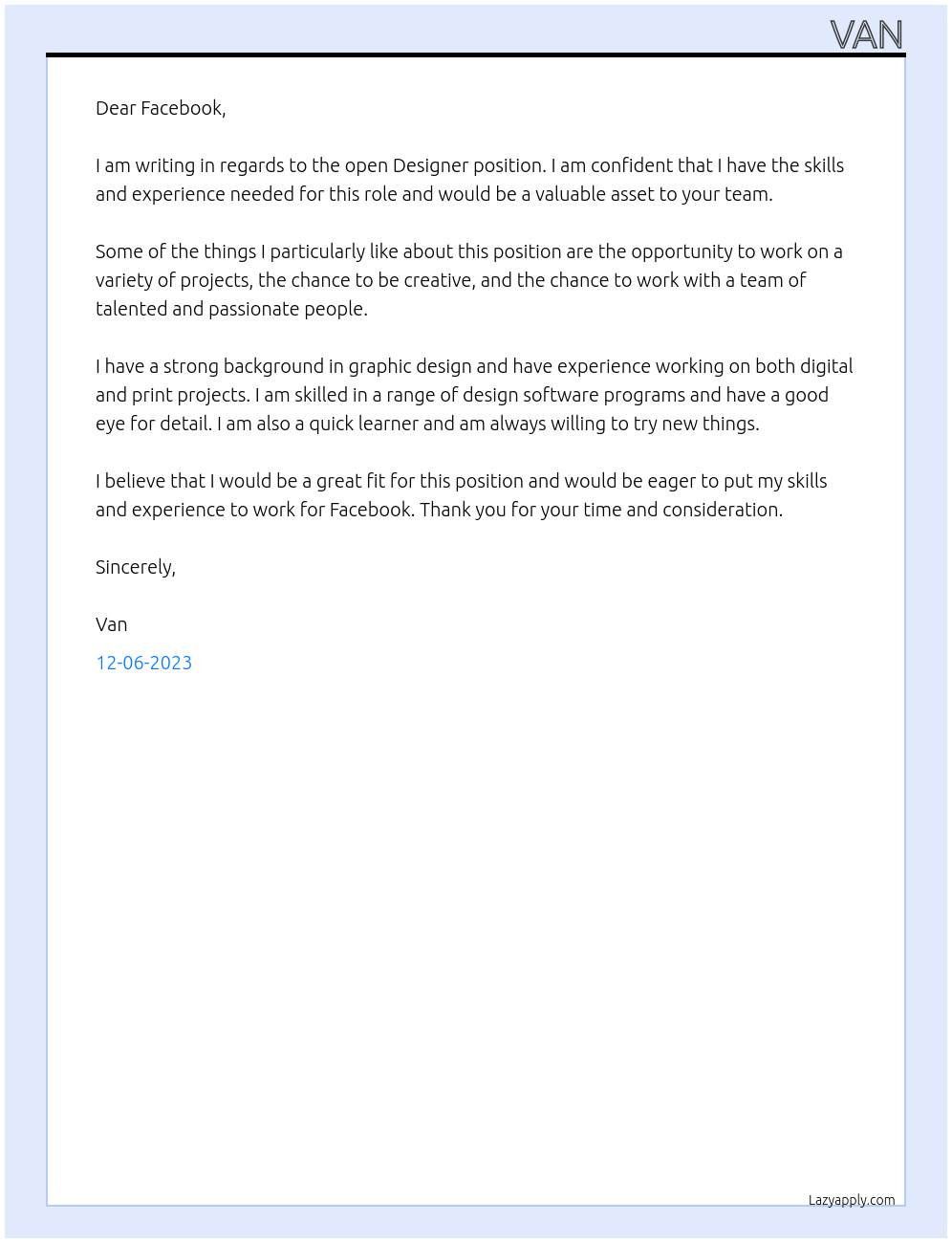 designer At facebook Cover Letter