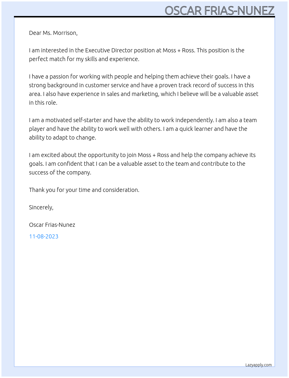 Executive Director At Moss + Ross Cover Letter