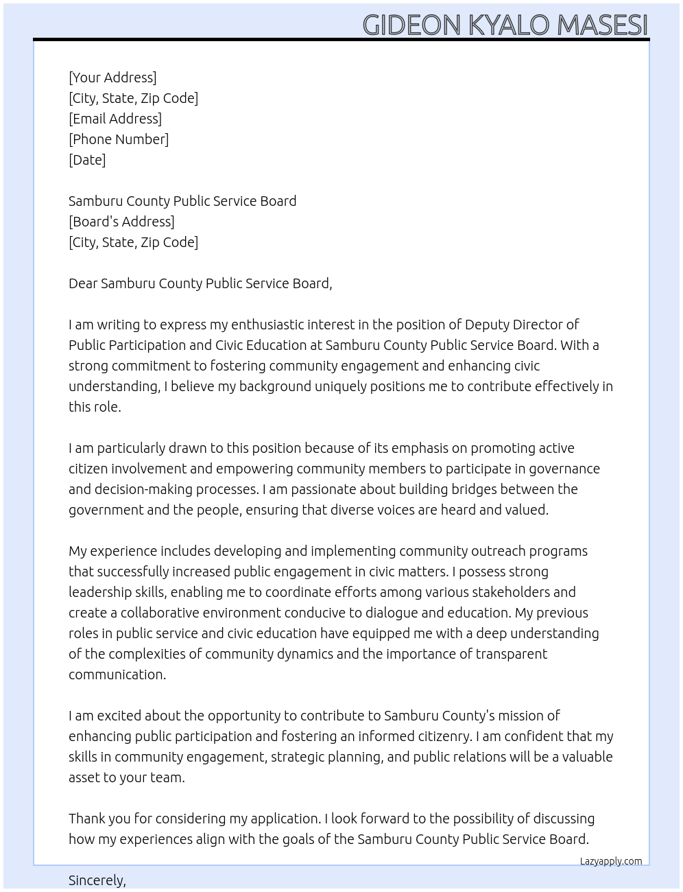 Cover letter for deputy director public participation and civic education - LazyApply