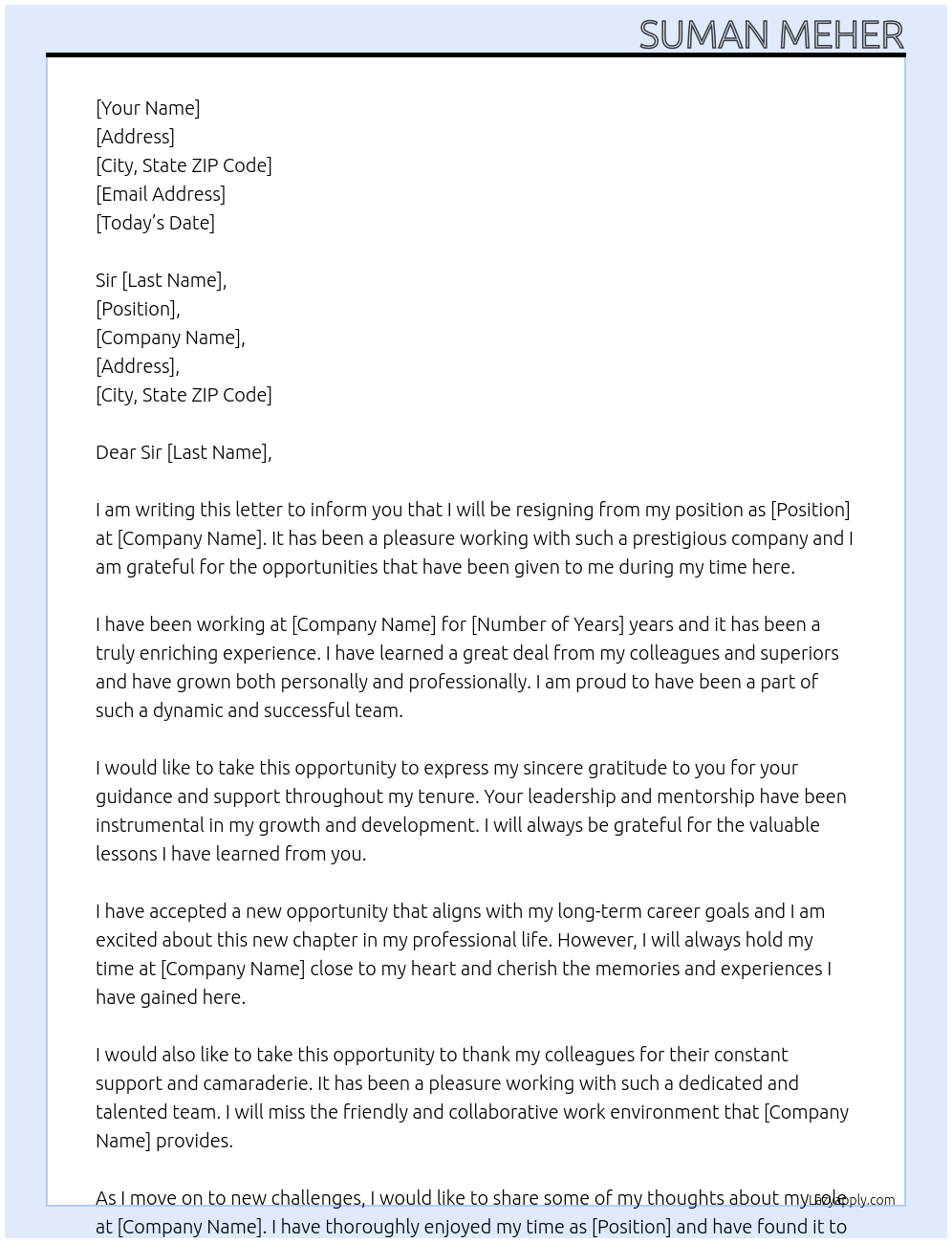 Resignation Letter At Store Cover Letter