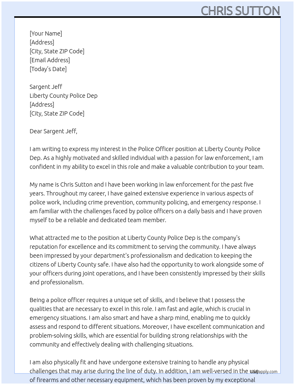 Police officer At Liberty County Police Dep Cover Letter