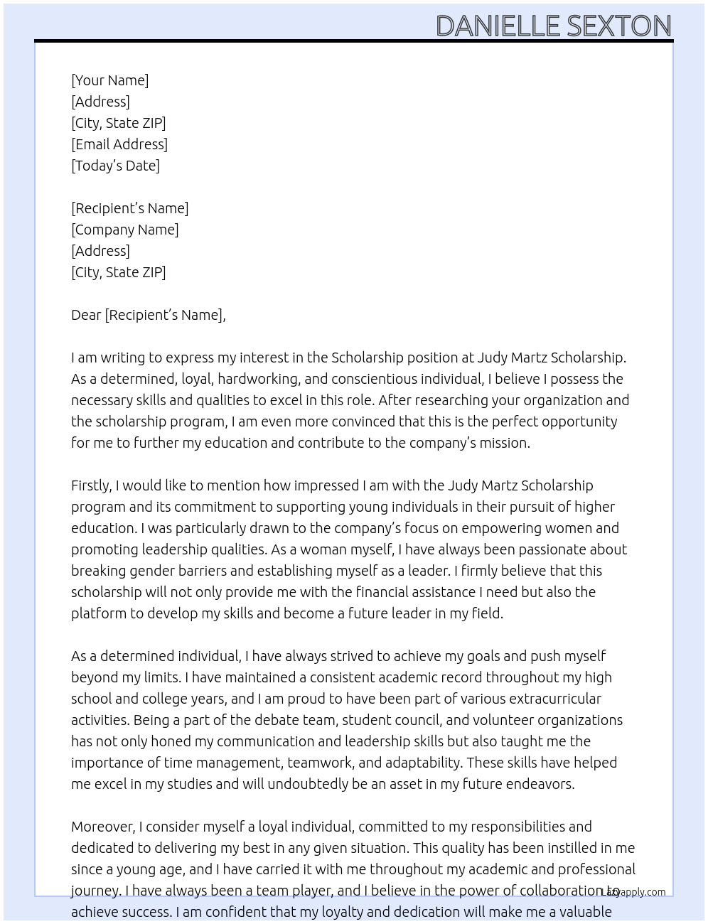 Scholarship At Judy Martz Scholarship Cover Letter