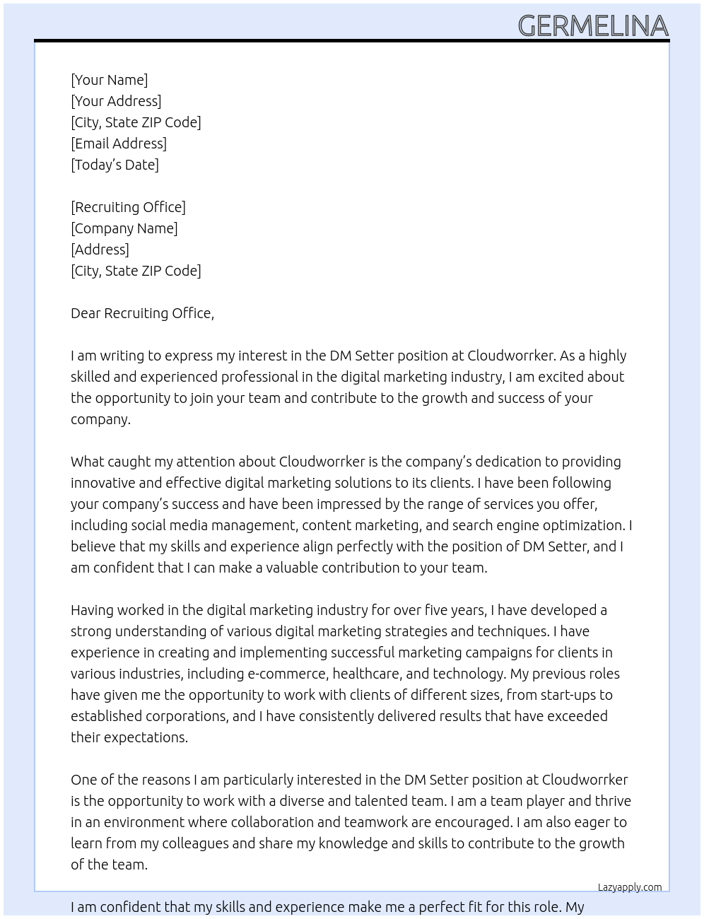 DM Setter At Cloudworrker Cover Letter