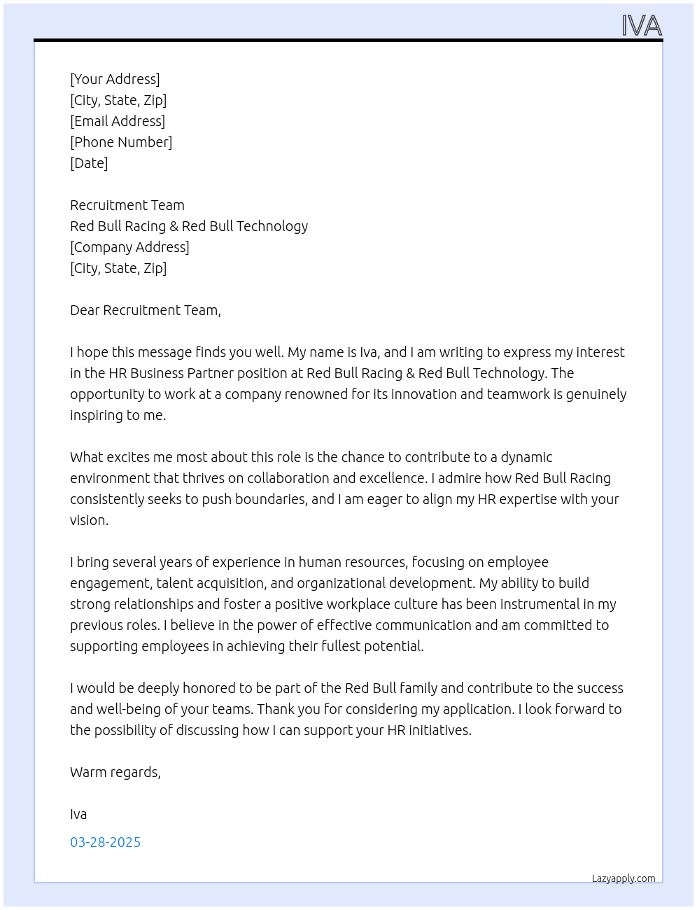 Cover letter for hr business partner - LazyApply