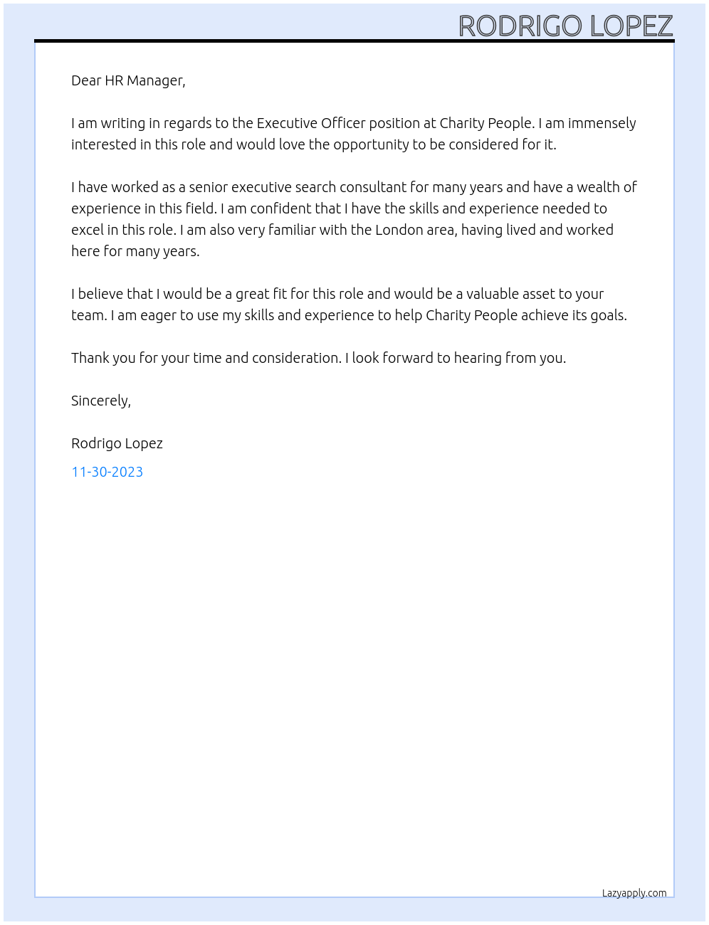 Executive officer At Charity People Cover Letter