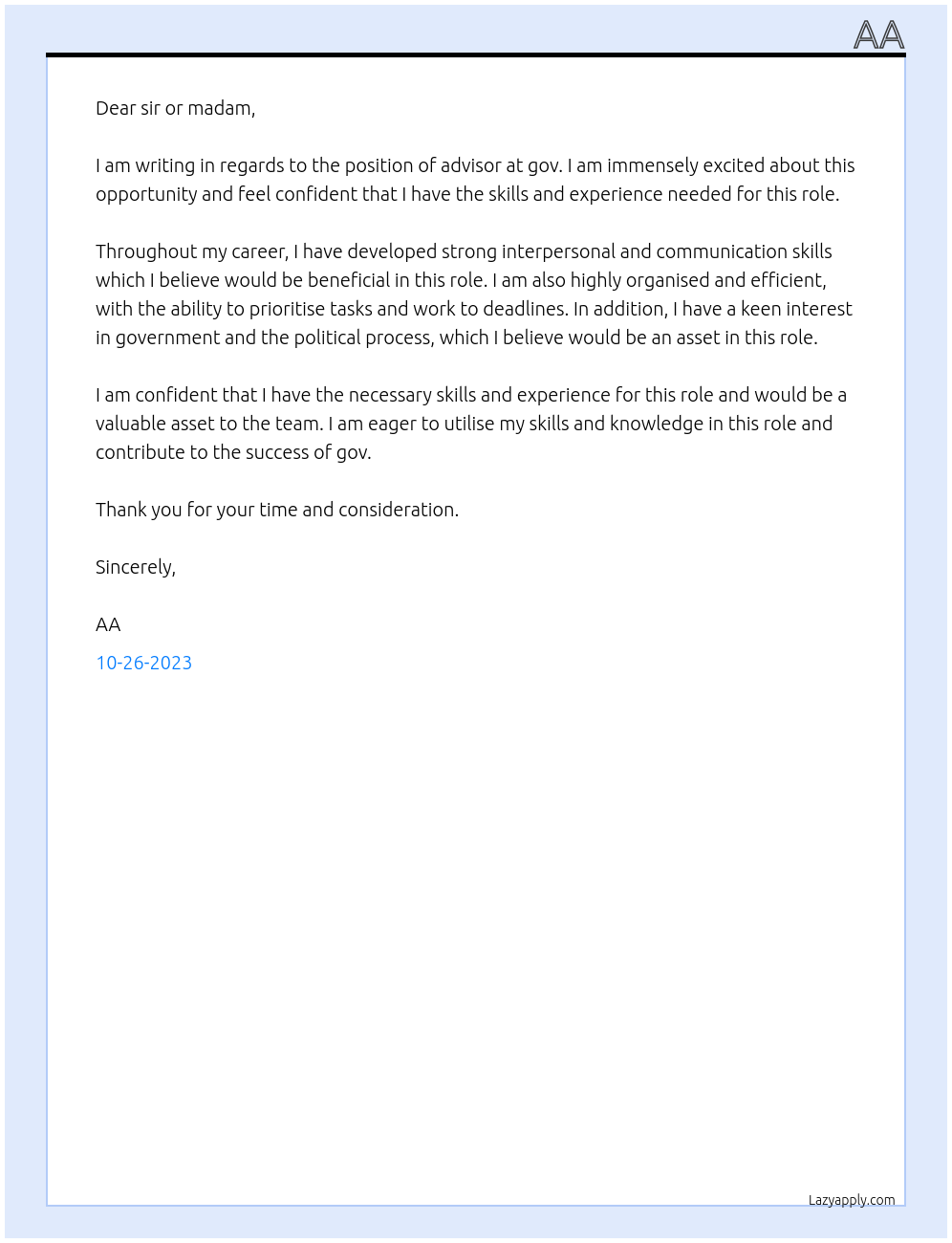 advisor At gov Cover Letter