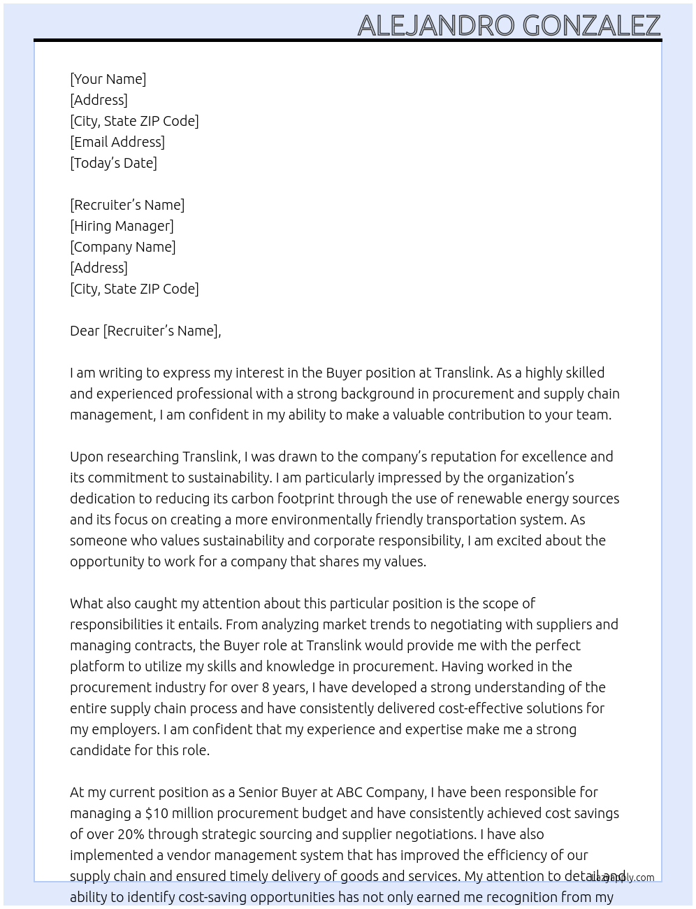 Buyer At Translink Cover Letter