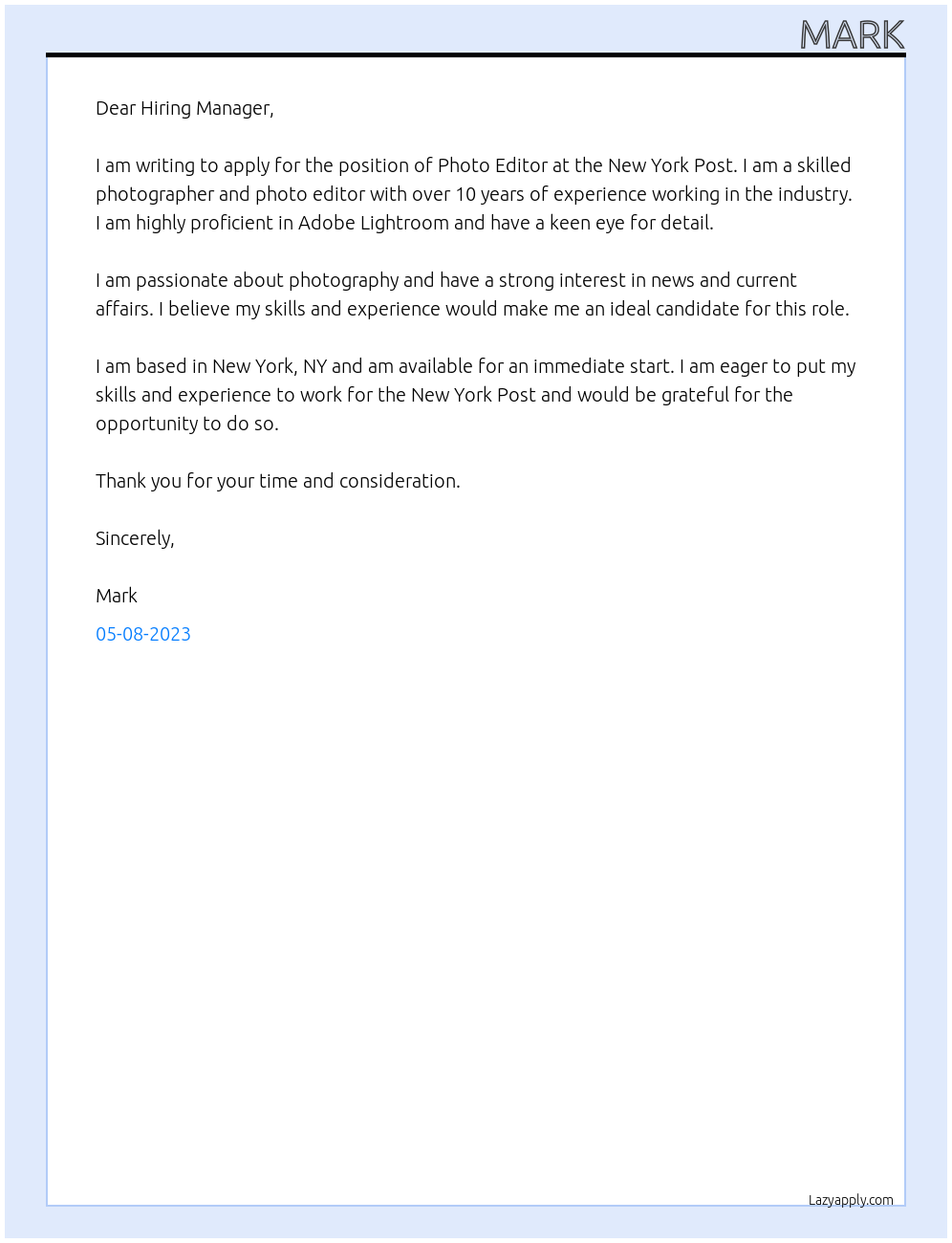 Photo Editor At New York Post Cover Letter