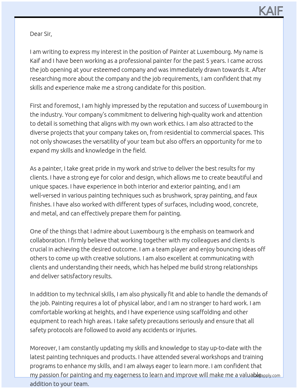 Painter At Luxembourg Cover Letter