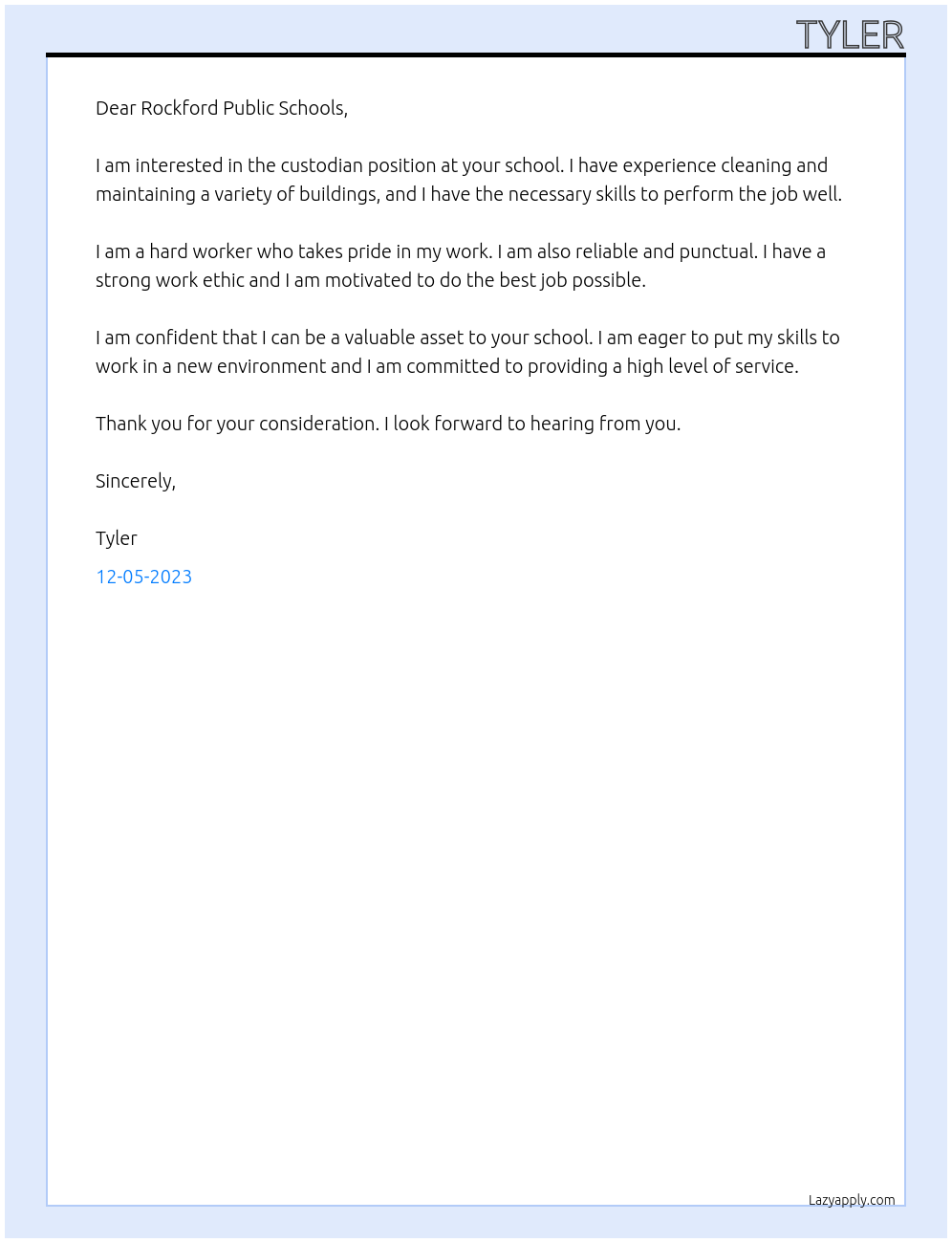 Custodian At Rockford Public Schools Cover Letter