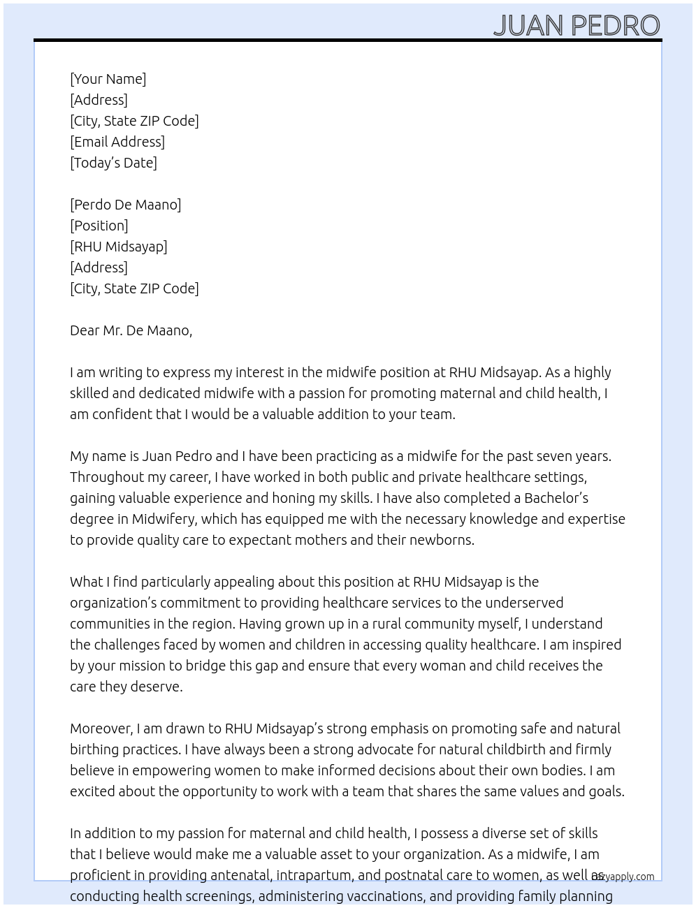 midwife  At rhu midsayap  Cover Letter