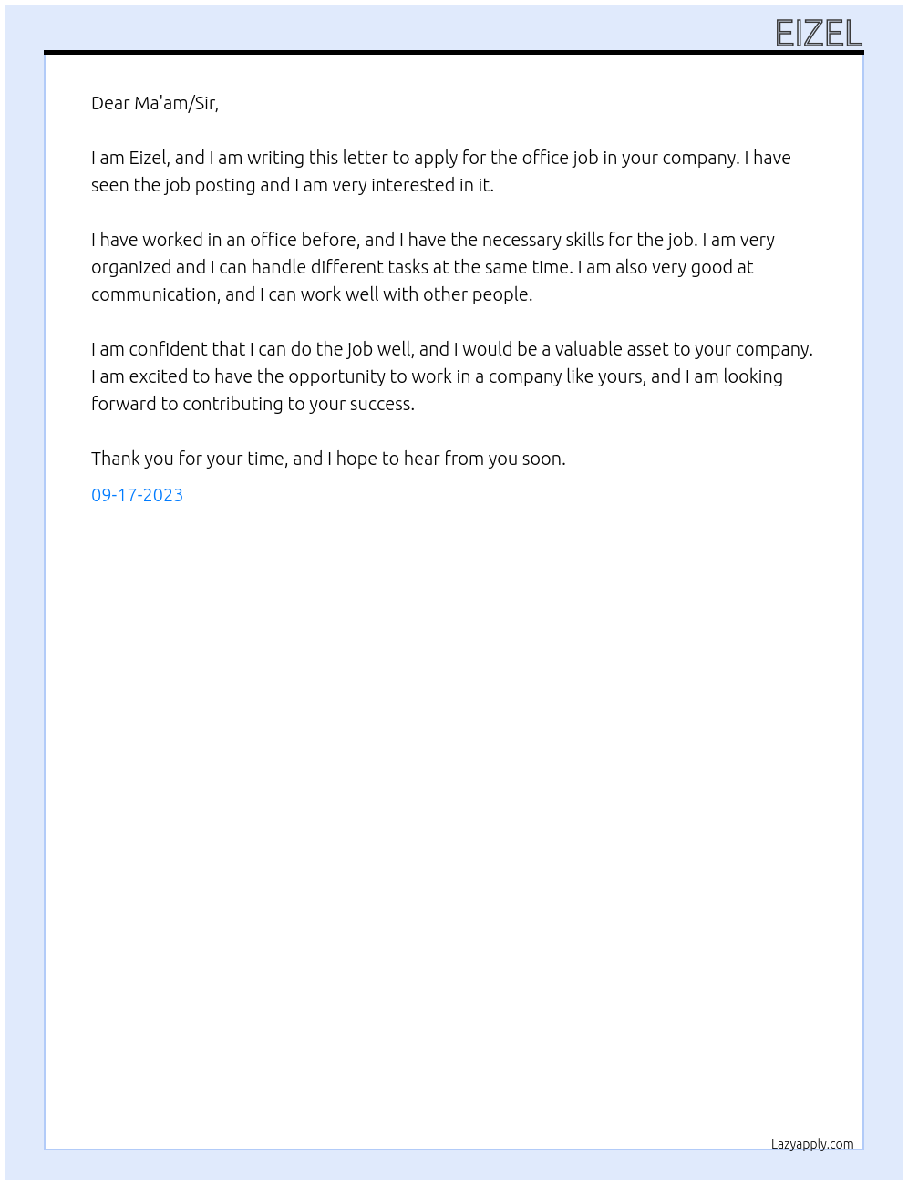 Office Job At Taguig Cover Letter