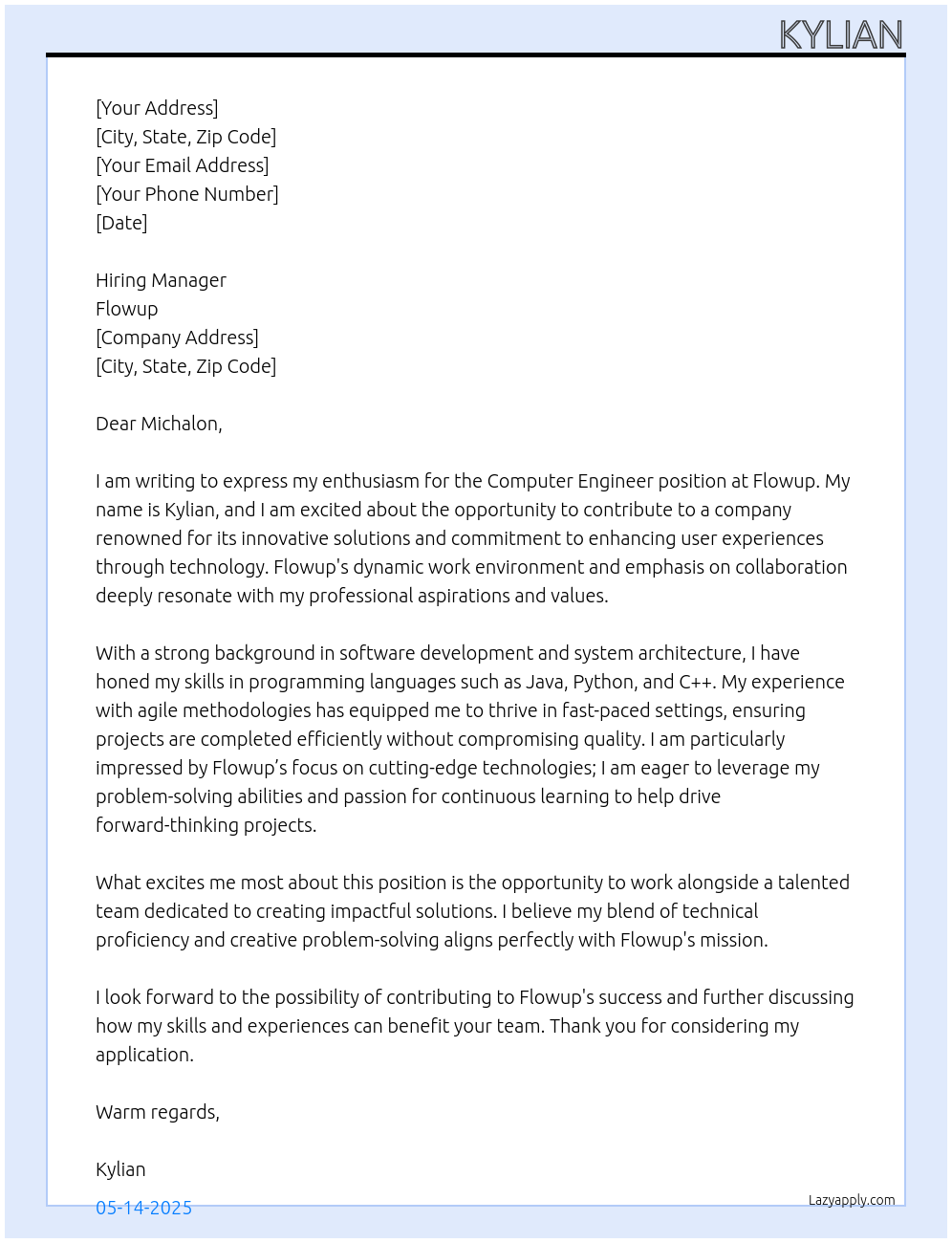 computer engineer At flowup Cover Letter