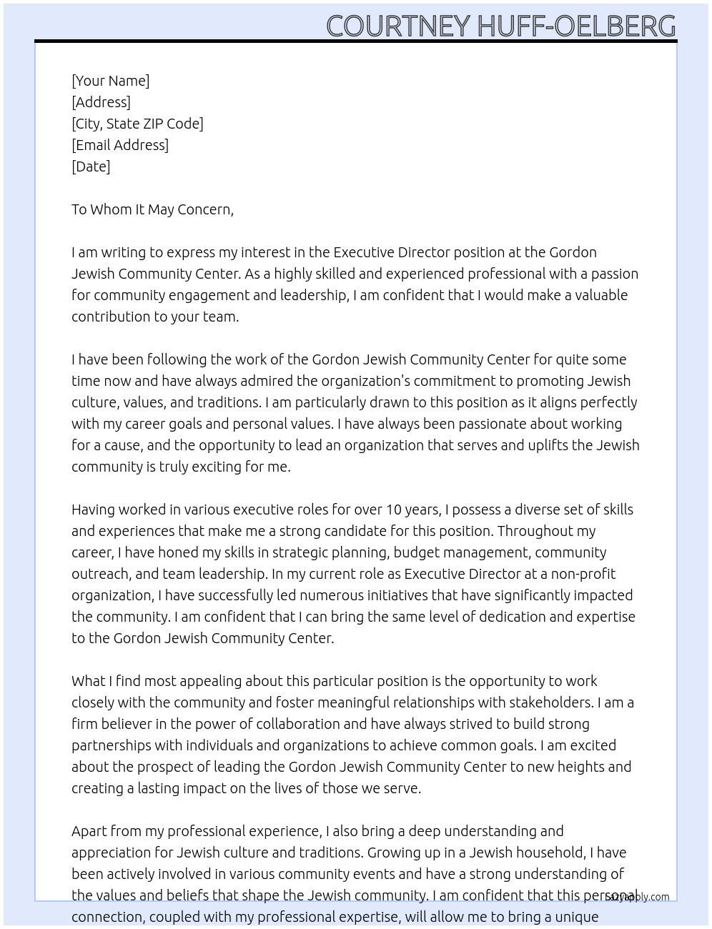 Executive Director At Gordon Jewish Community Center Cover Letter
