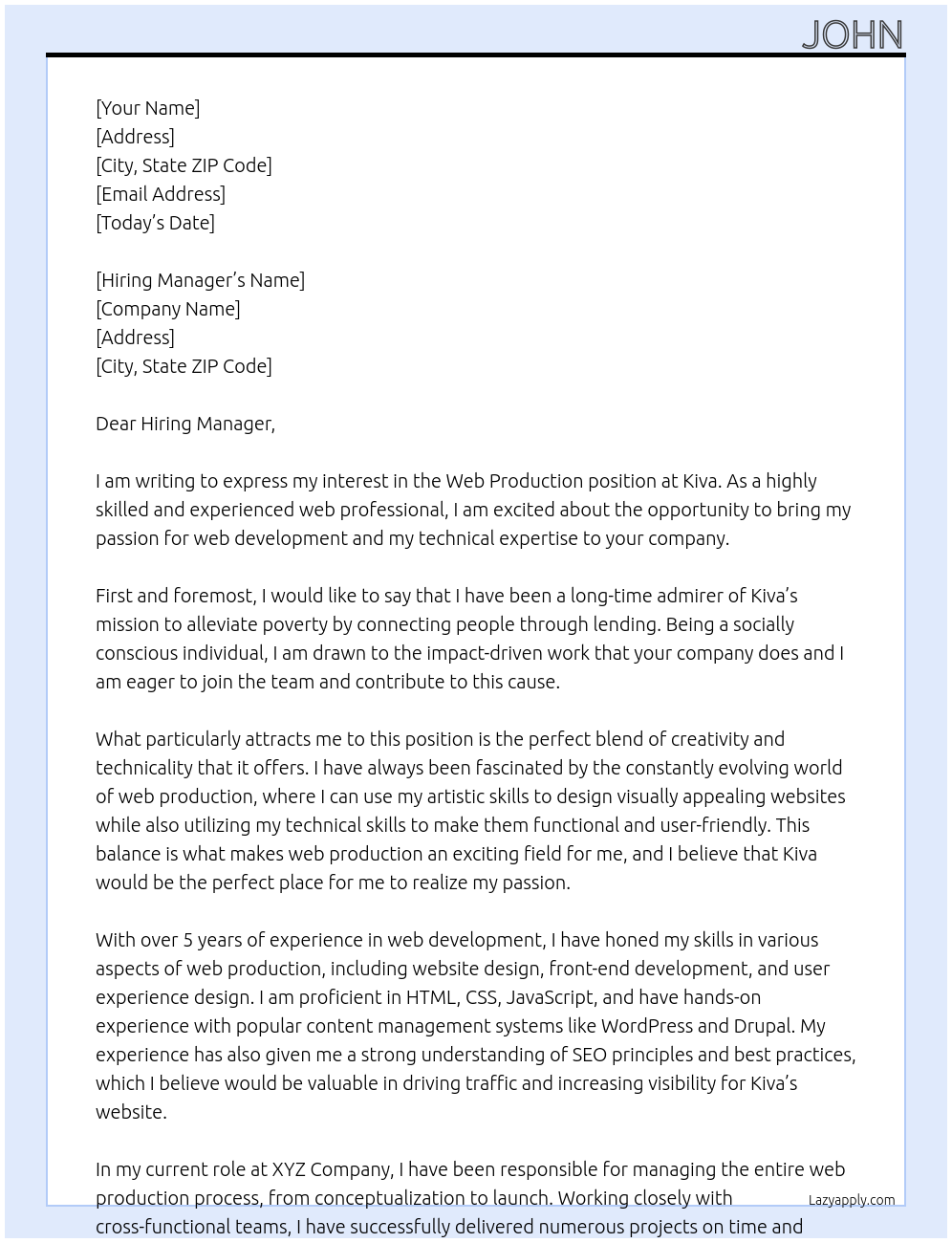 Web Production At Kiva Cover Letter