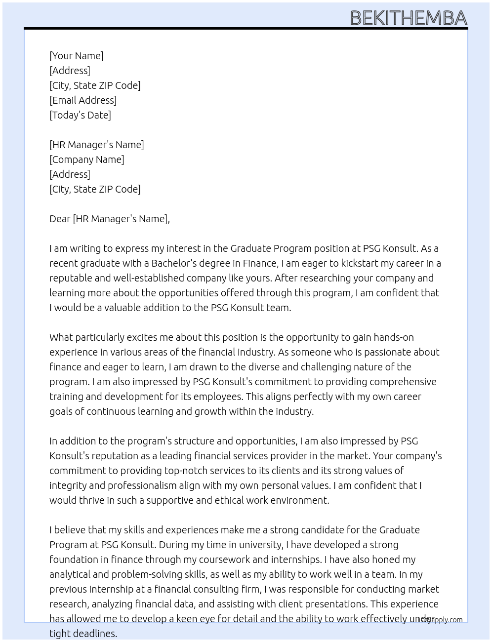 Graduate program At PSG Konsult Cover Letter