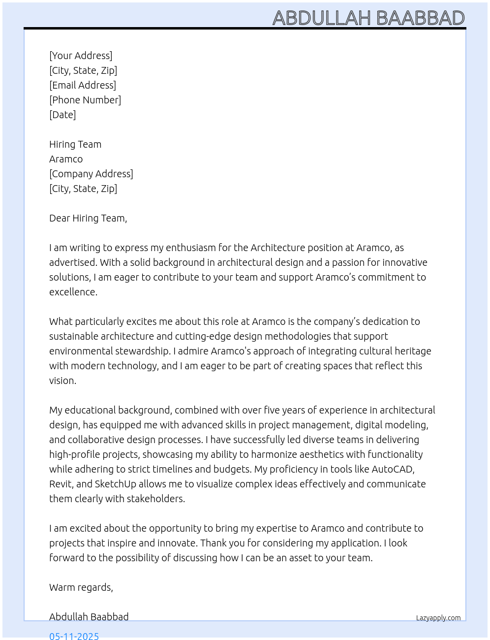 Cover letter for architecture - LazyApply