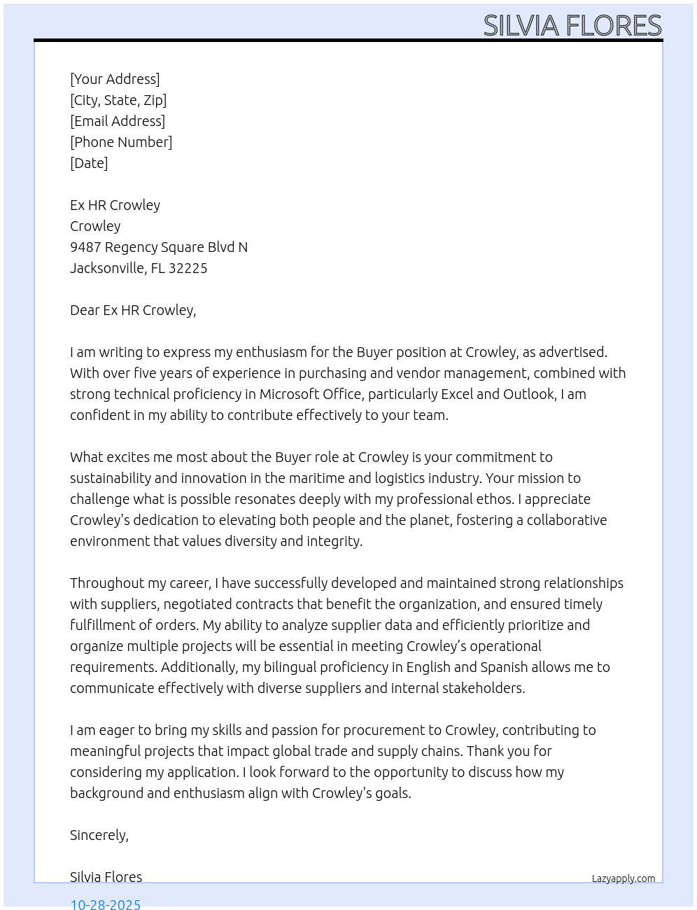 Cover letter for buyer - LazyApply
