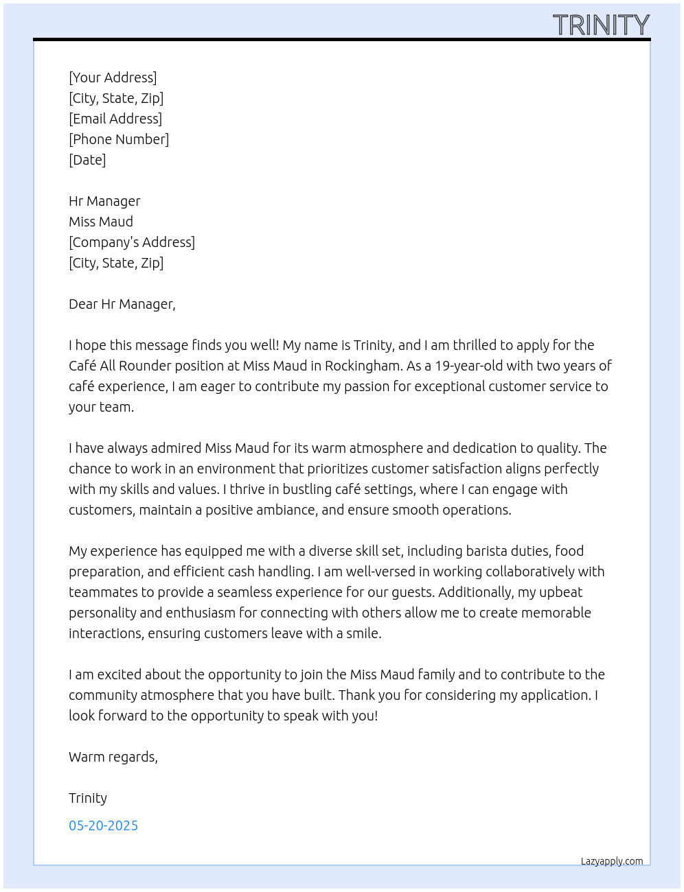 Cover letter for cafe all rounder - LazyApply