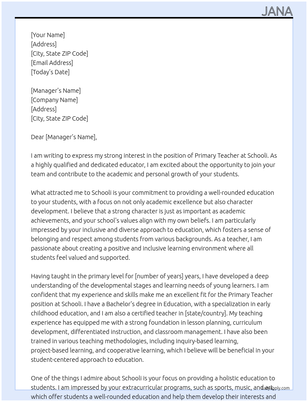 Primary teacher At schooli Cover Letter