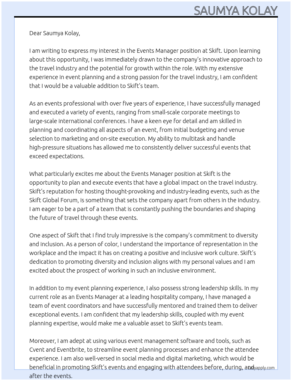 Events Manager At Skift Cover Letter