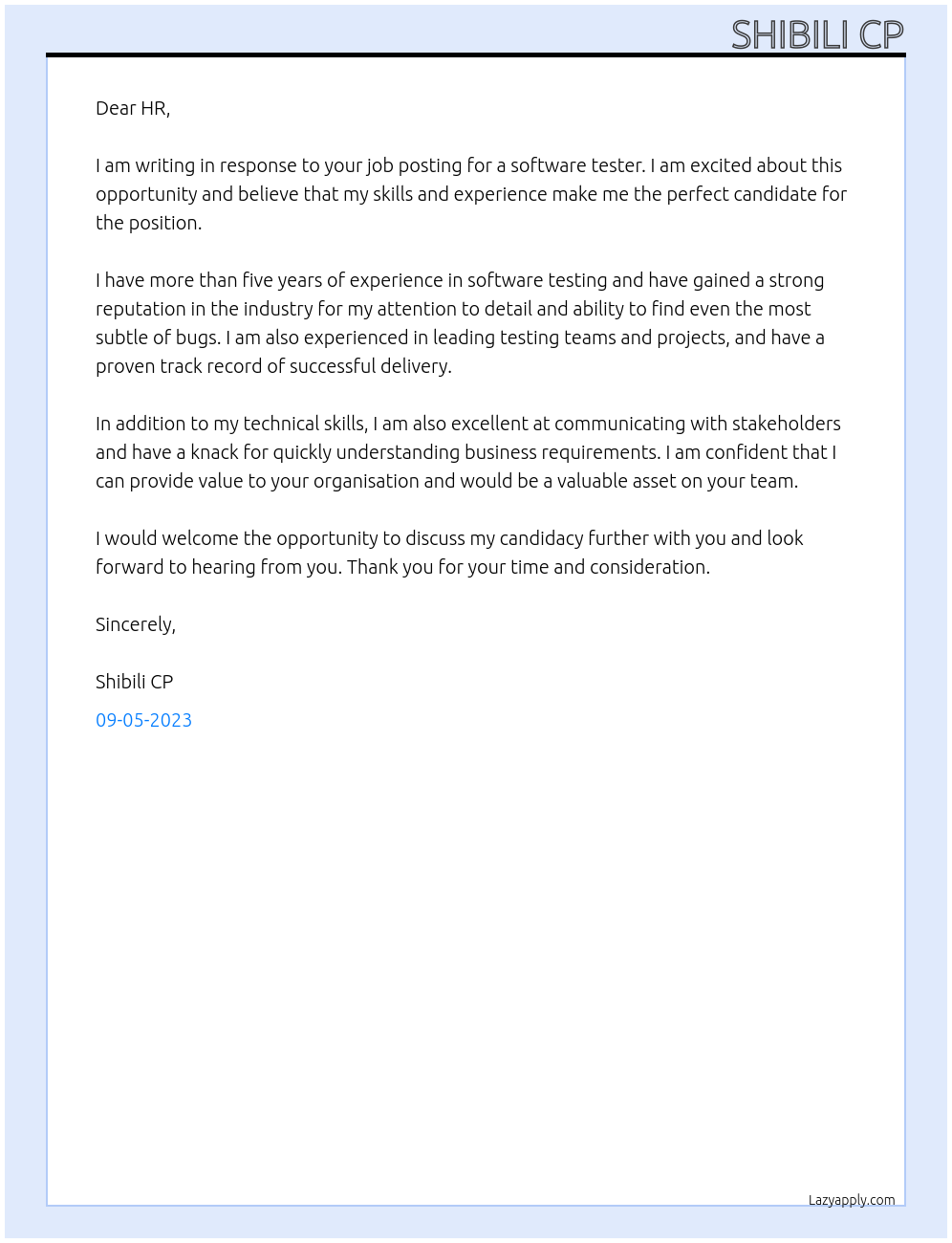 Software Tester At GAC Cover Letter