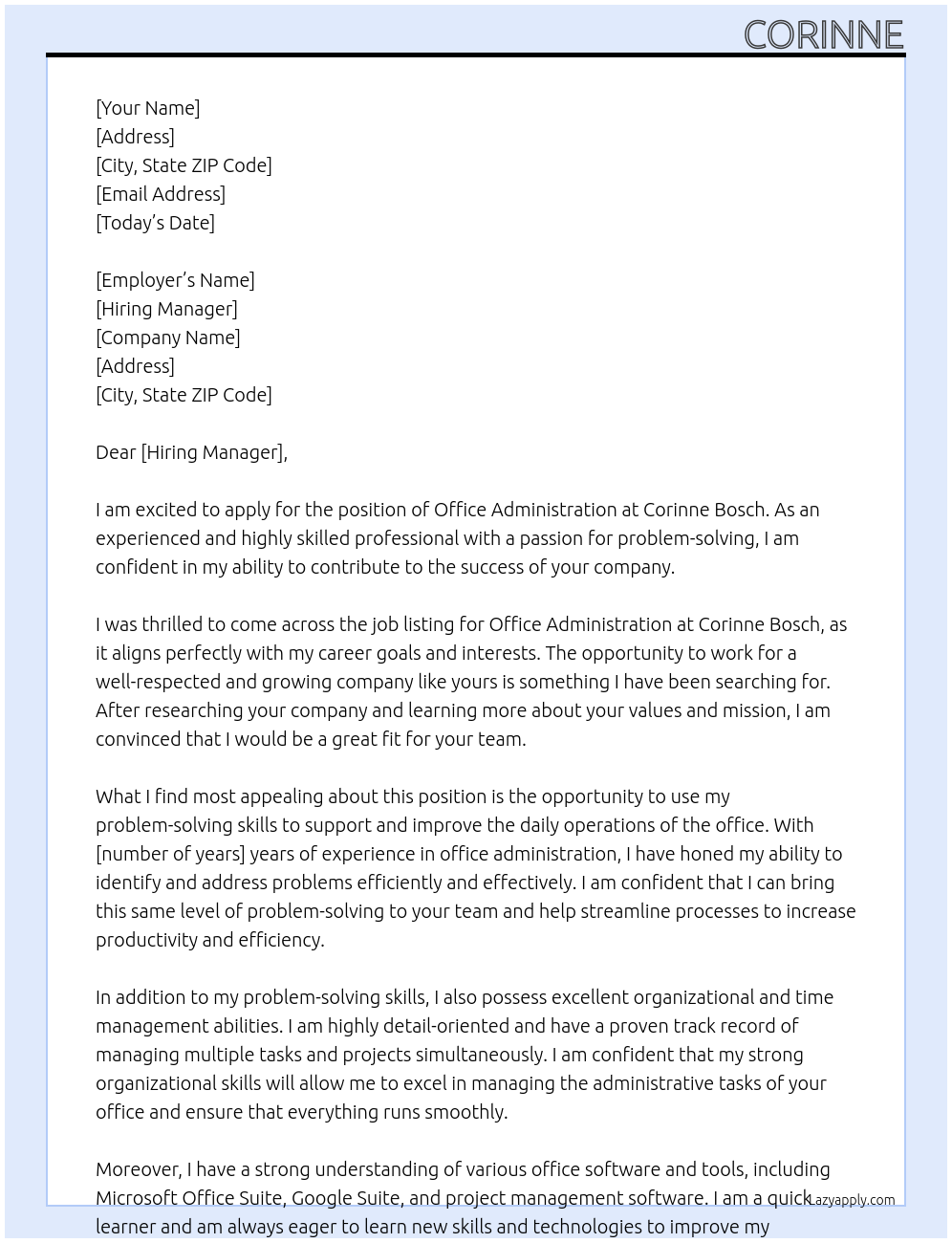 office administration  At Corinne Bosch Cover Letter