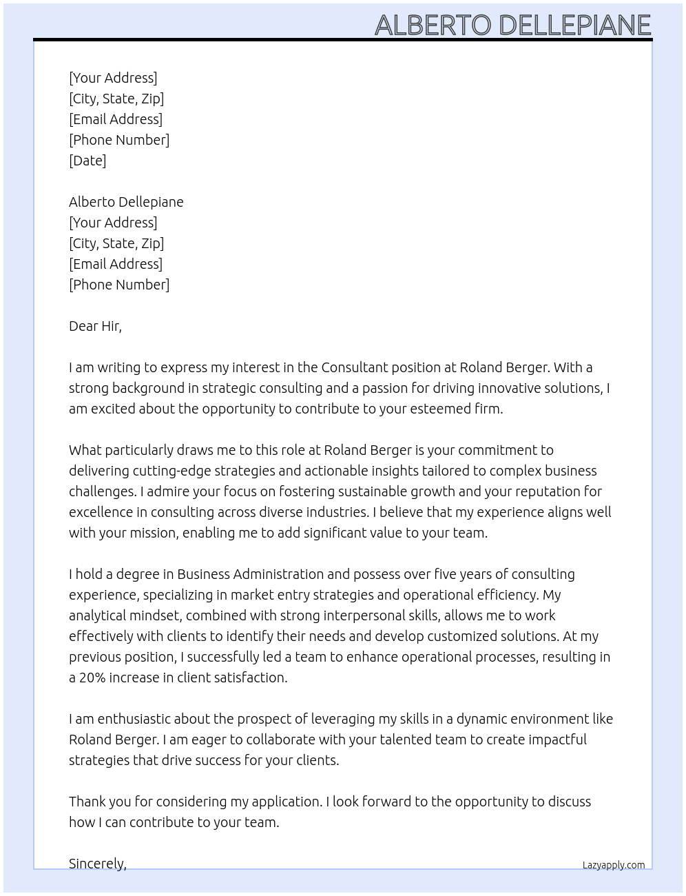 Consultant At Roland Berger Cover Letter