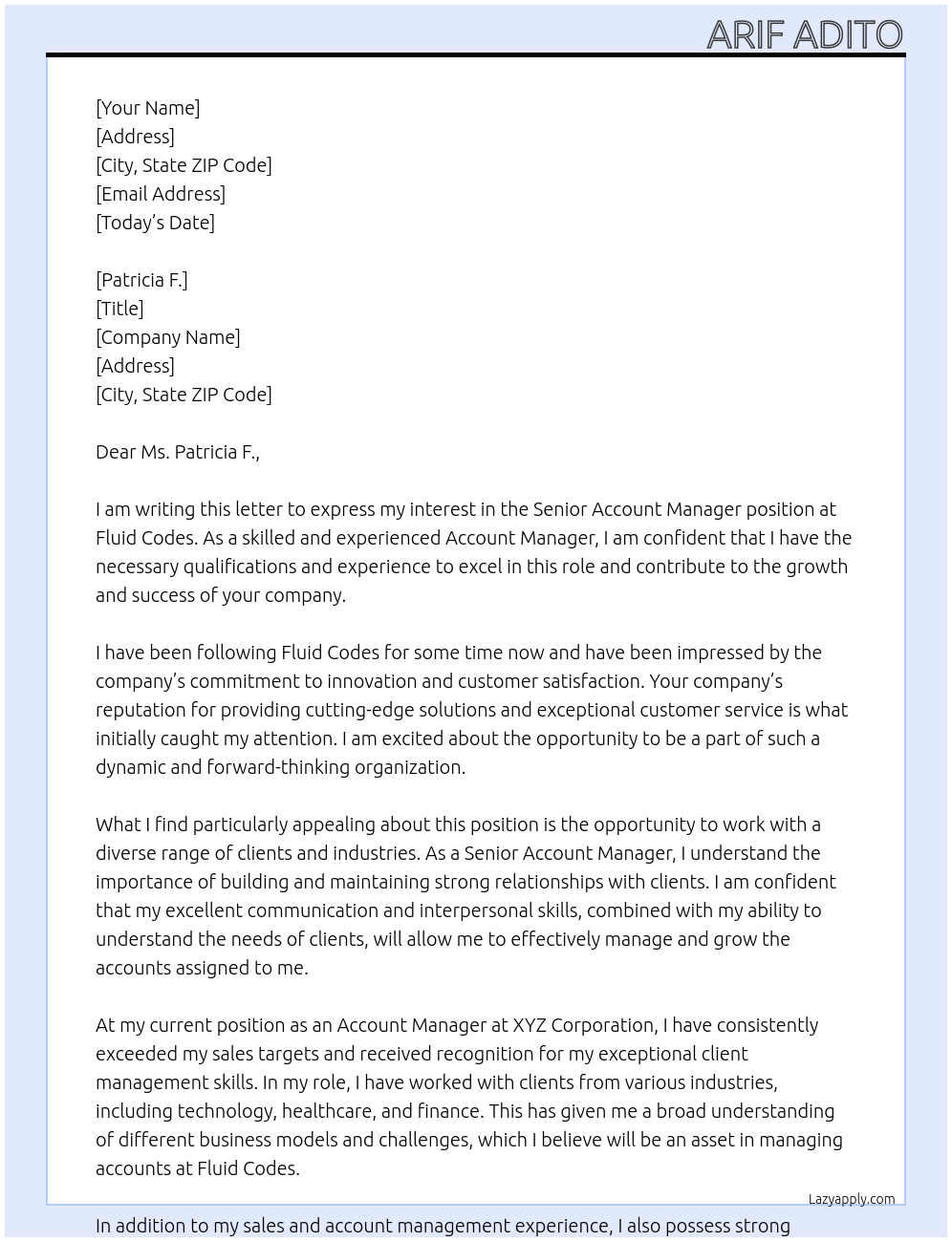 Senior Account Manager At Fluid Codes logo Fluid Codes Cover Letter