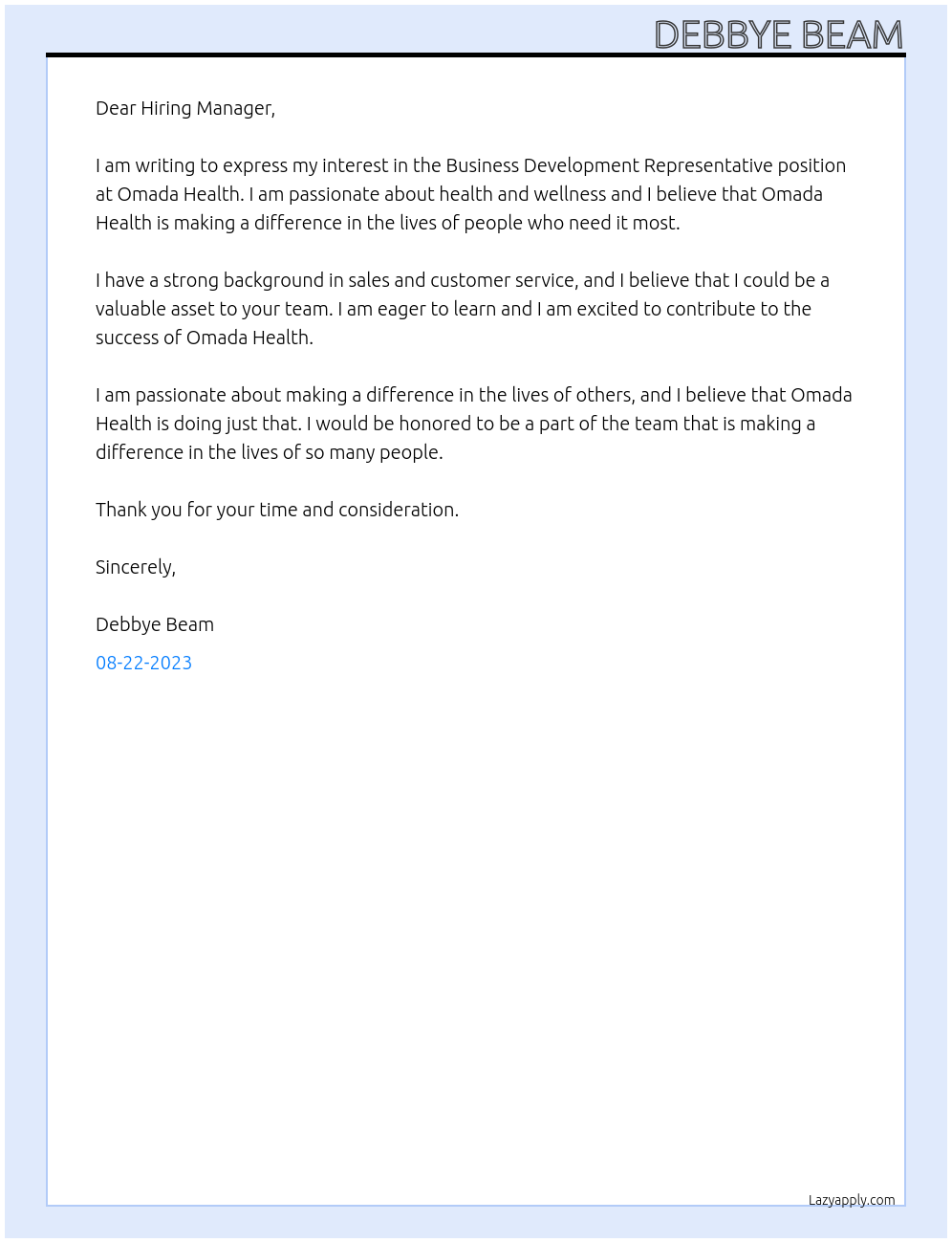 Business Development Representative At Omada Health Cover Letter