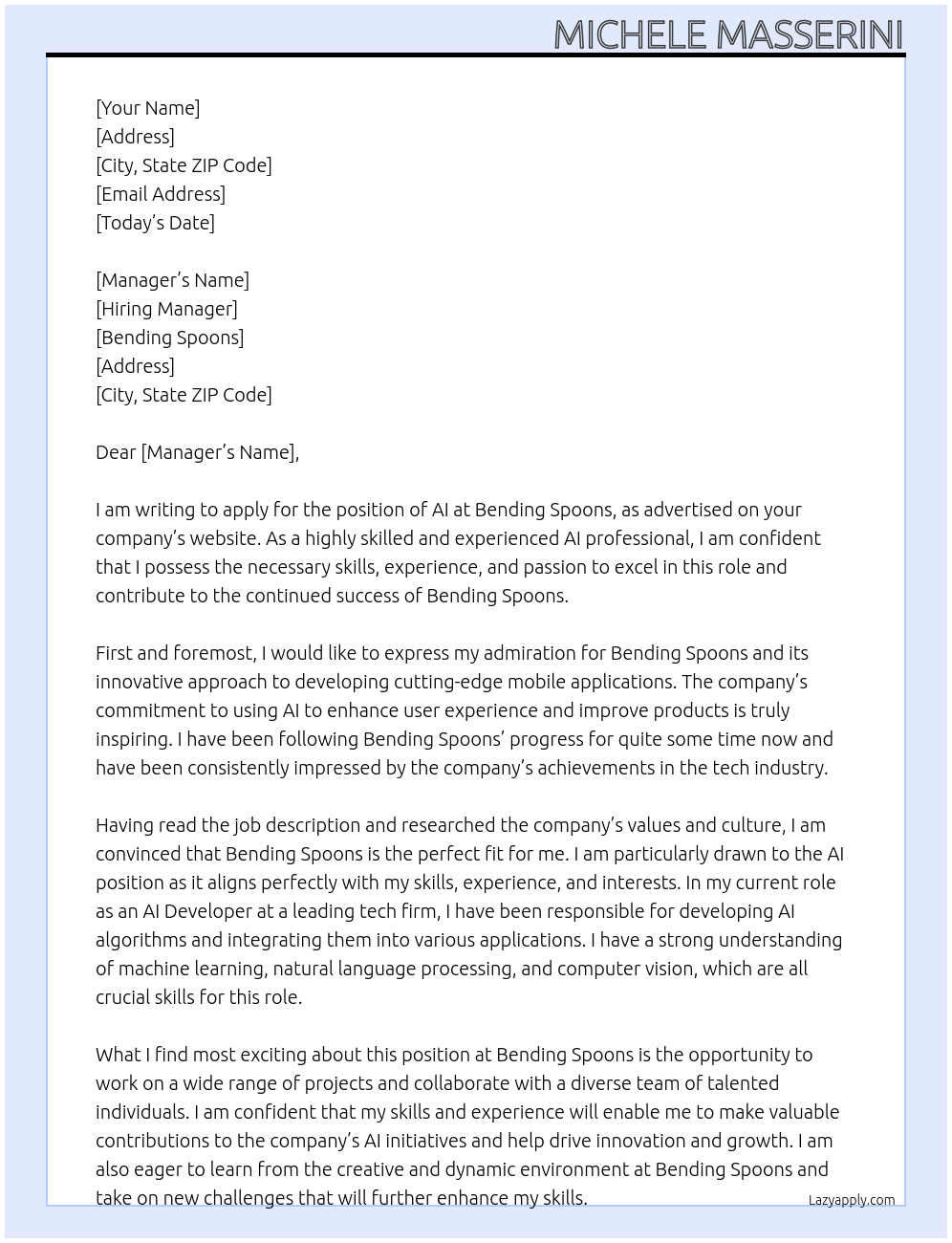 AI At Bending Spoons Cover Letter