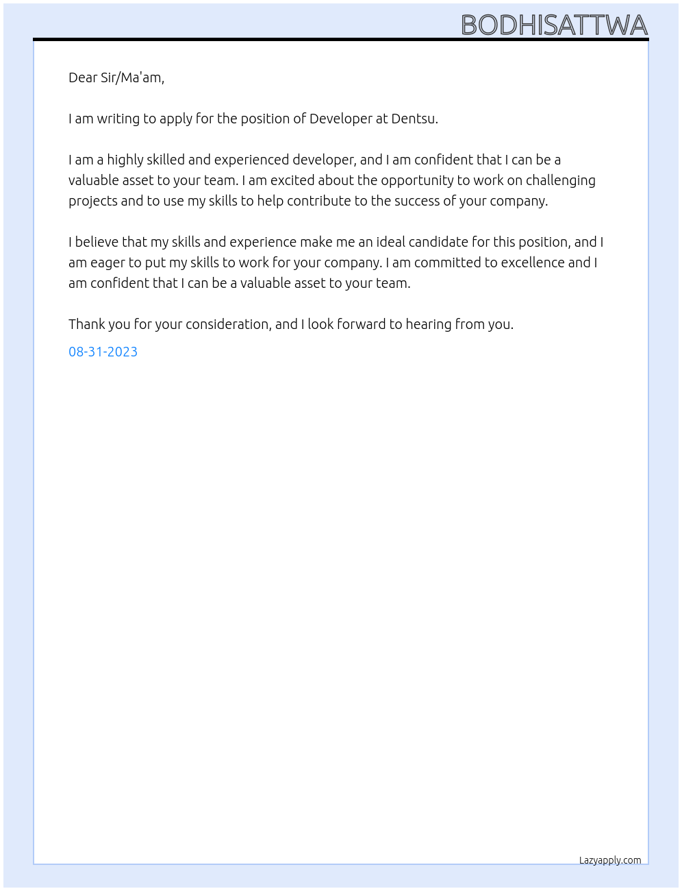 Developer At Dentsu Cover Letter