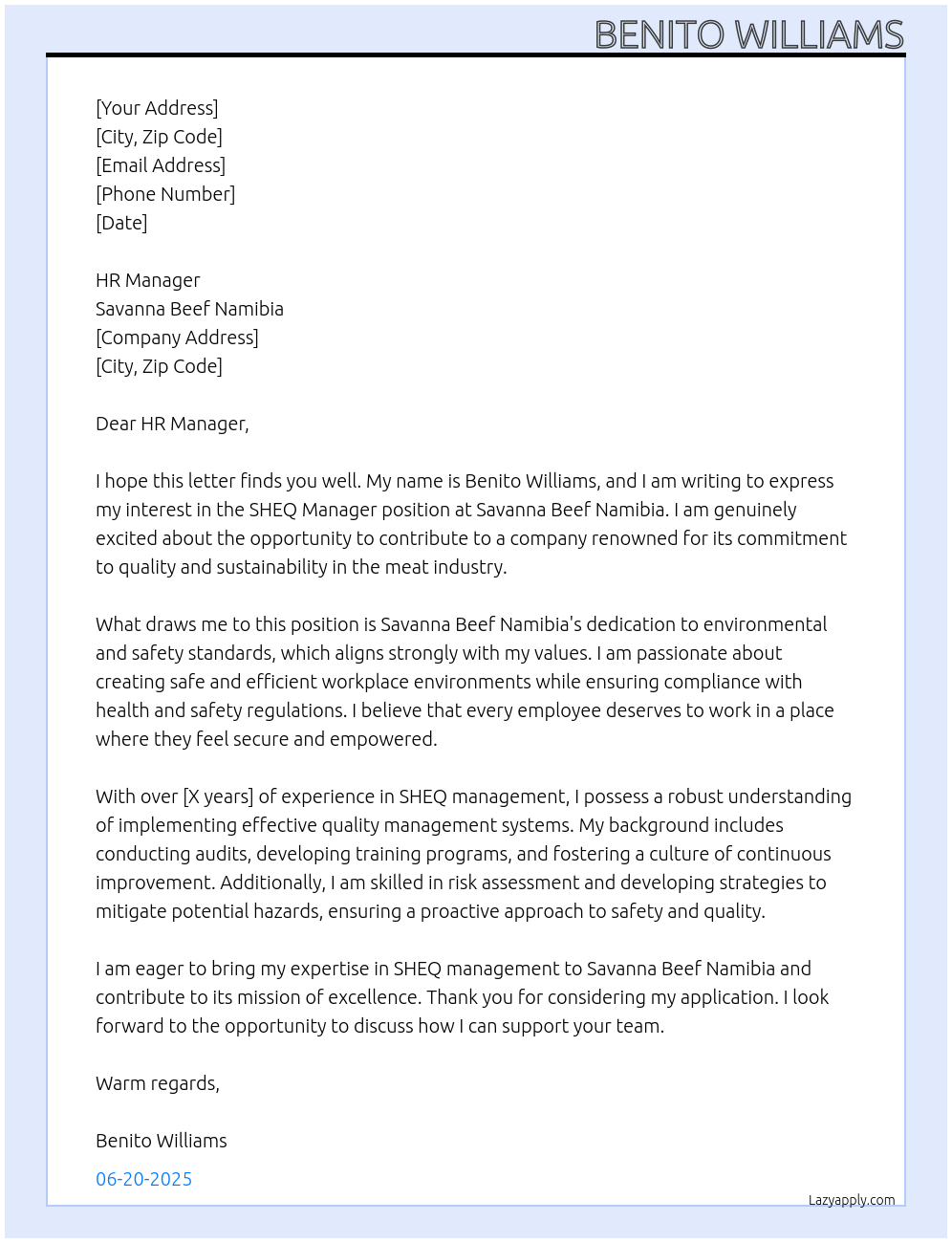 Cover letter for sheq manager - LazyApply
