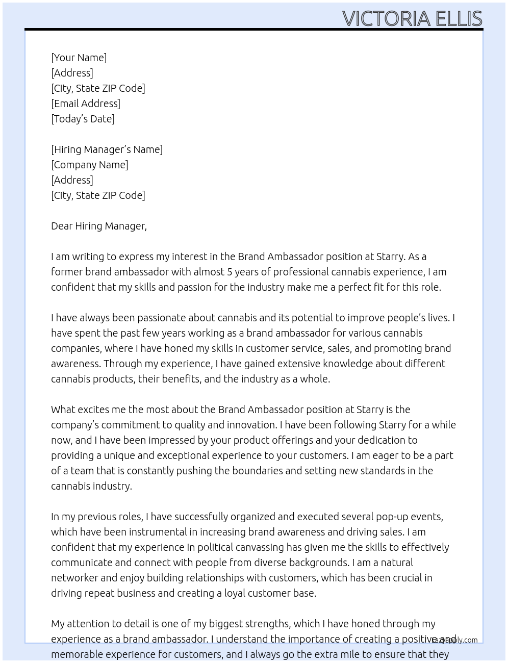 Brand Ambassador  At Starry  Cover Letter