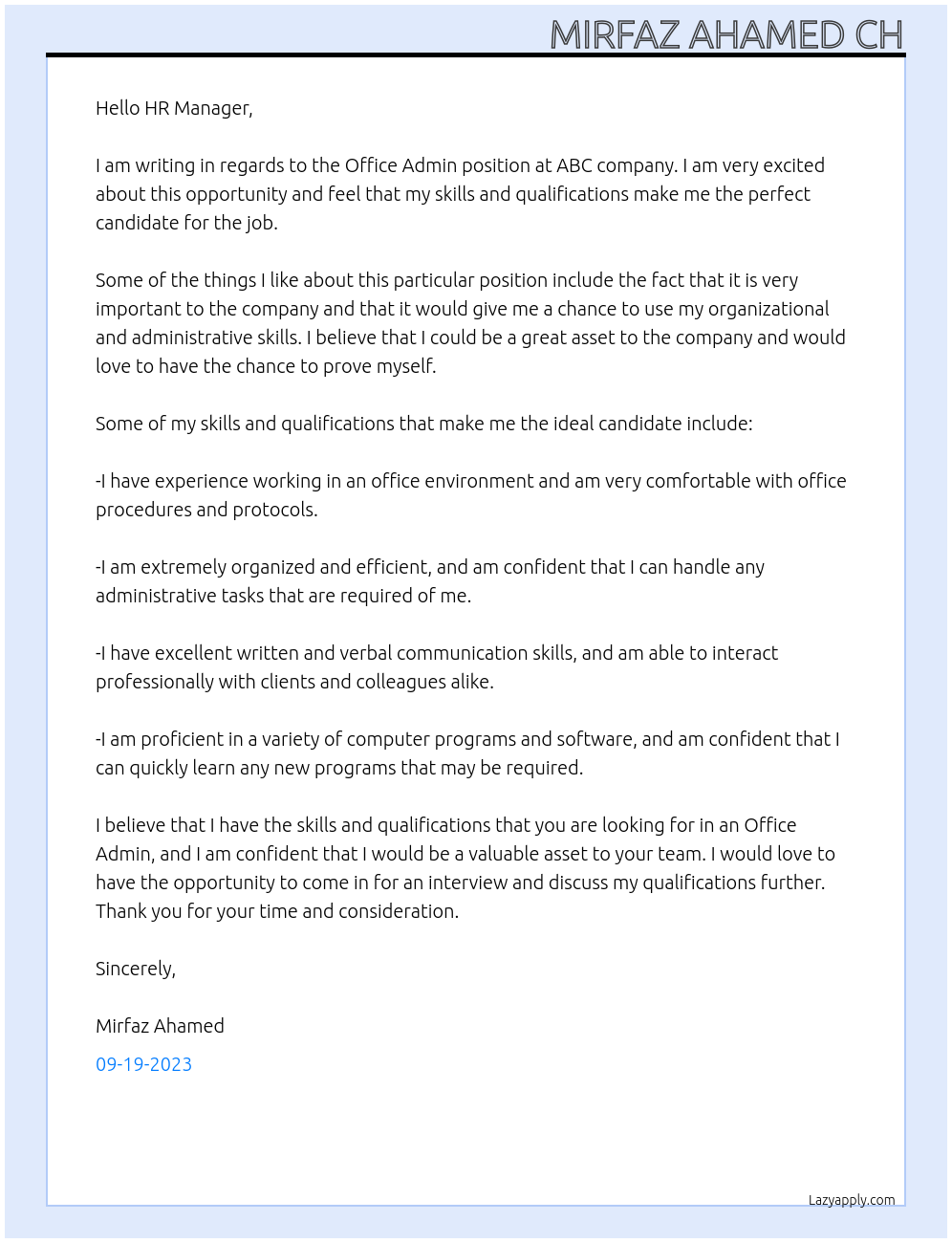 office Admin At abc Cover Letter