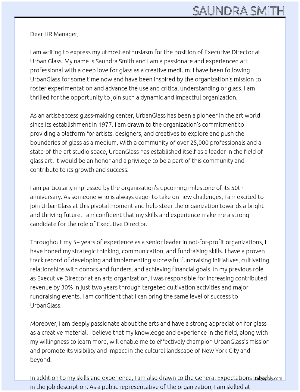 Executive Director At Urban Glass Cover Letter