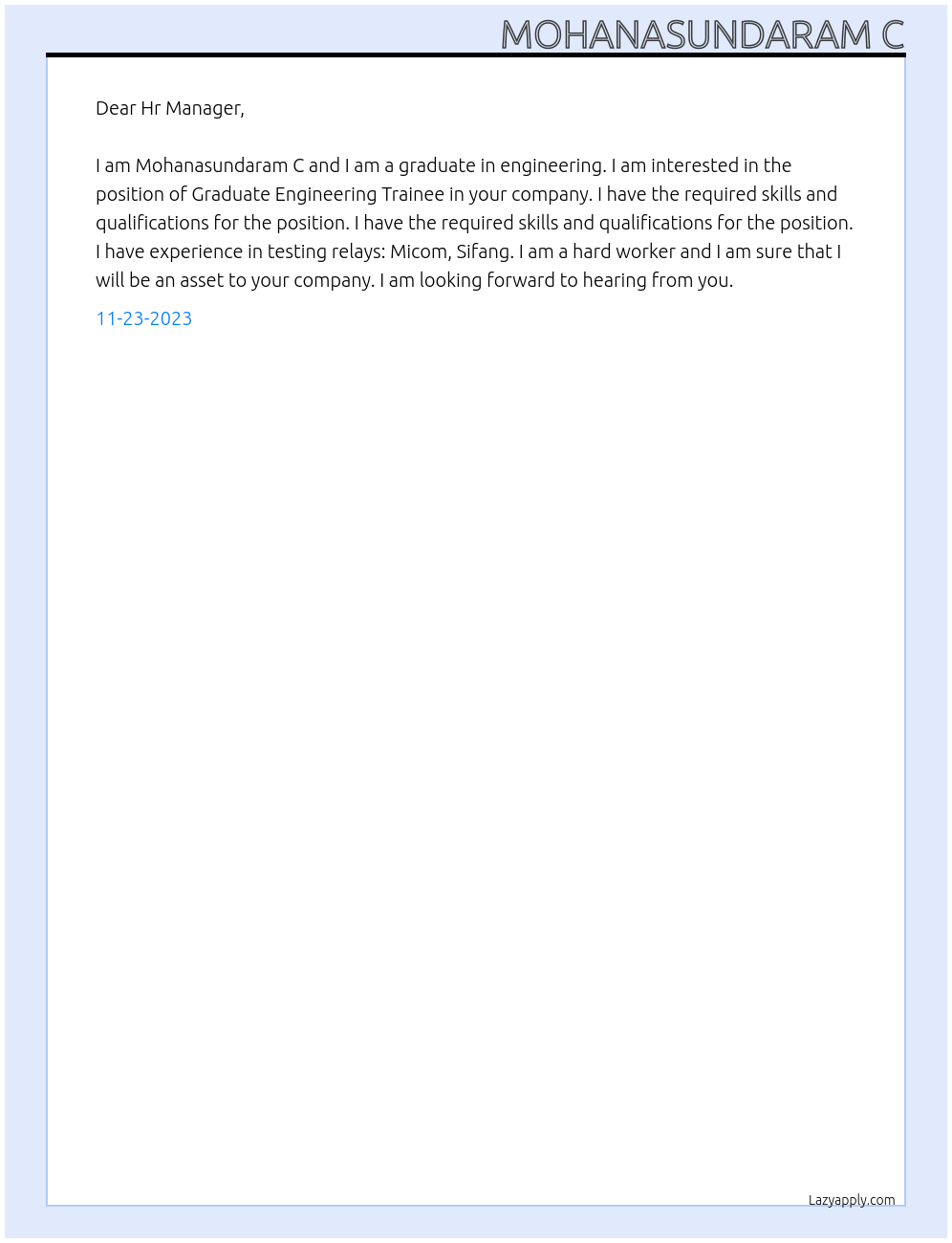 Graduate Engineering Trainee At Siemens Cover Letter
