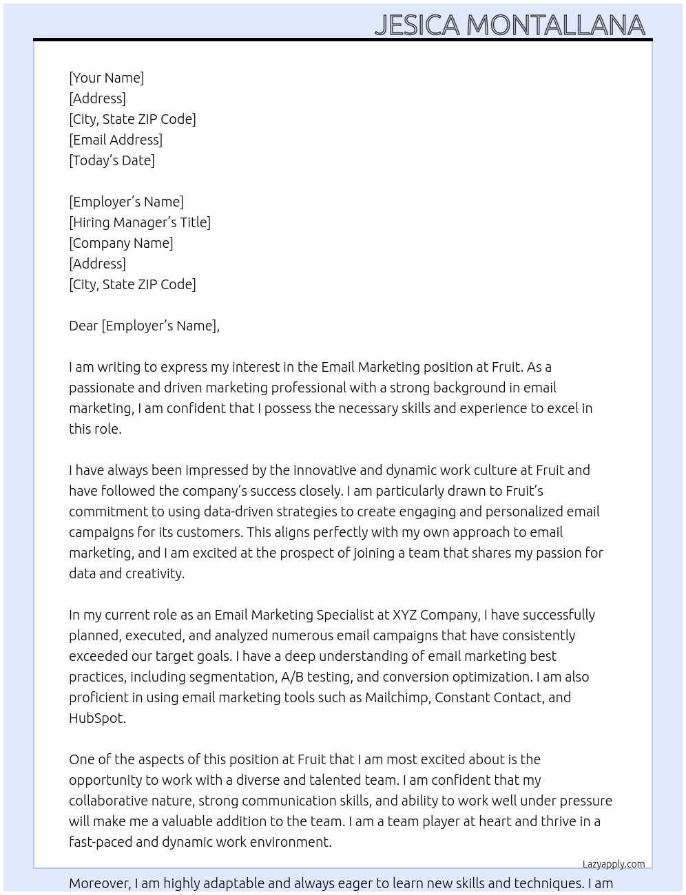 Email marketing At Fruit Cover Letter