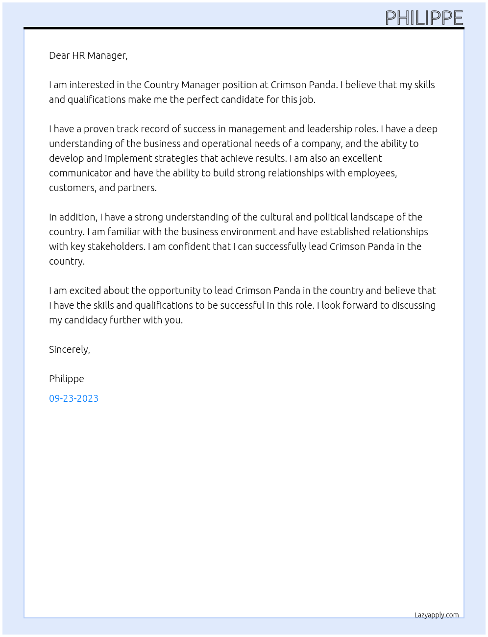 Country Manager At Crimson Panda Cover Letter