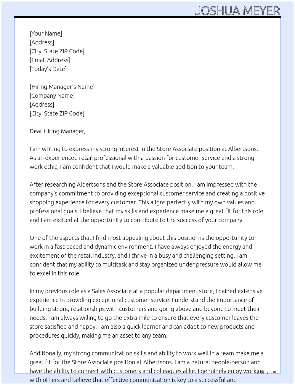 Store Associate At Albertsons Cover Letter