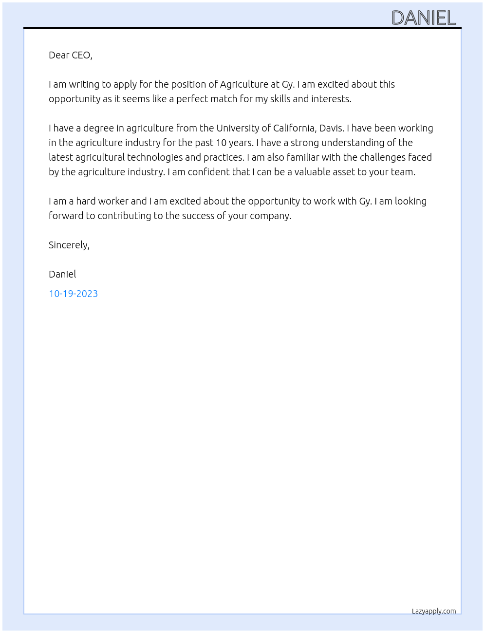 Agriculture At Gy Cover Letter