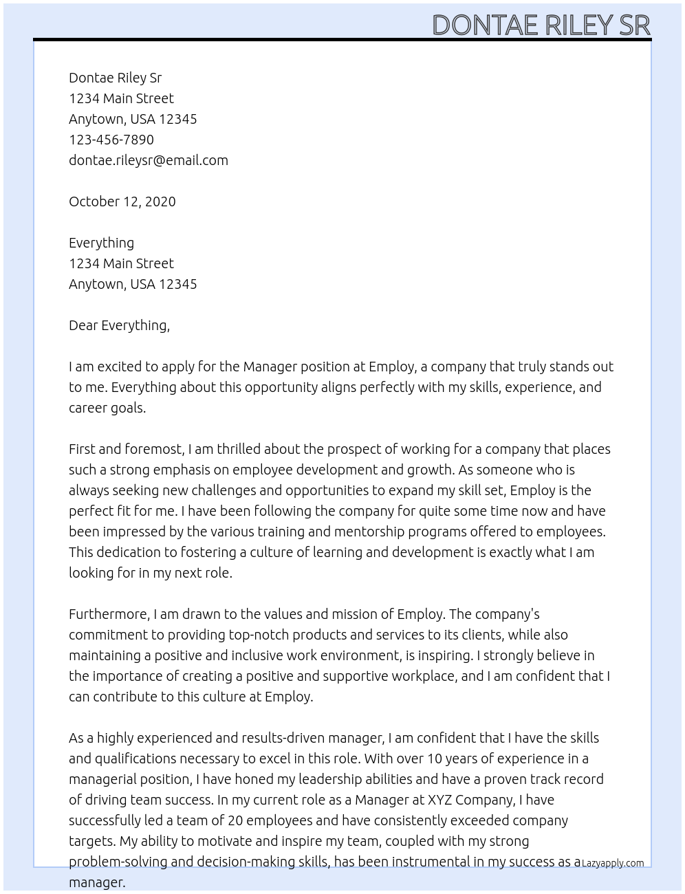 manger At Employ  Cover Letter