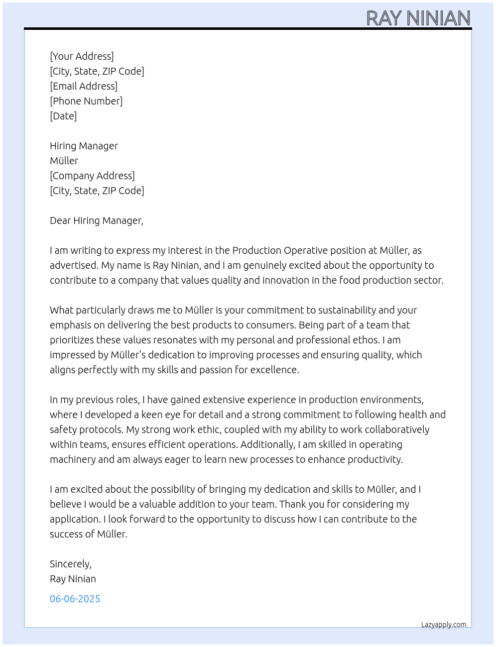 Cover letter for production operative - LazyApply
