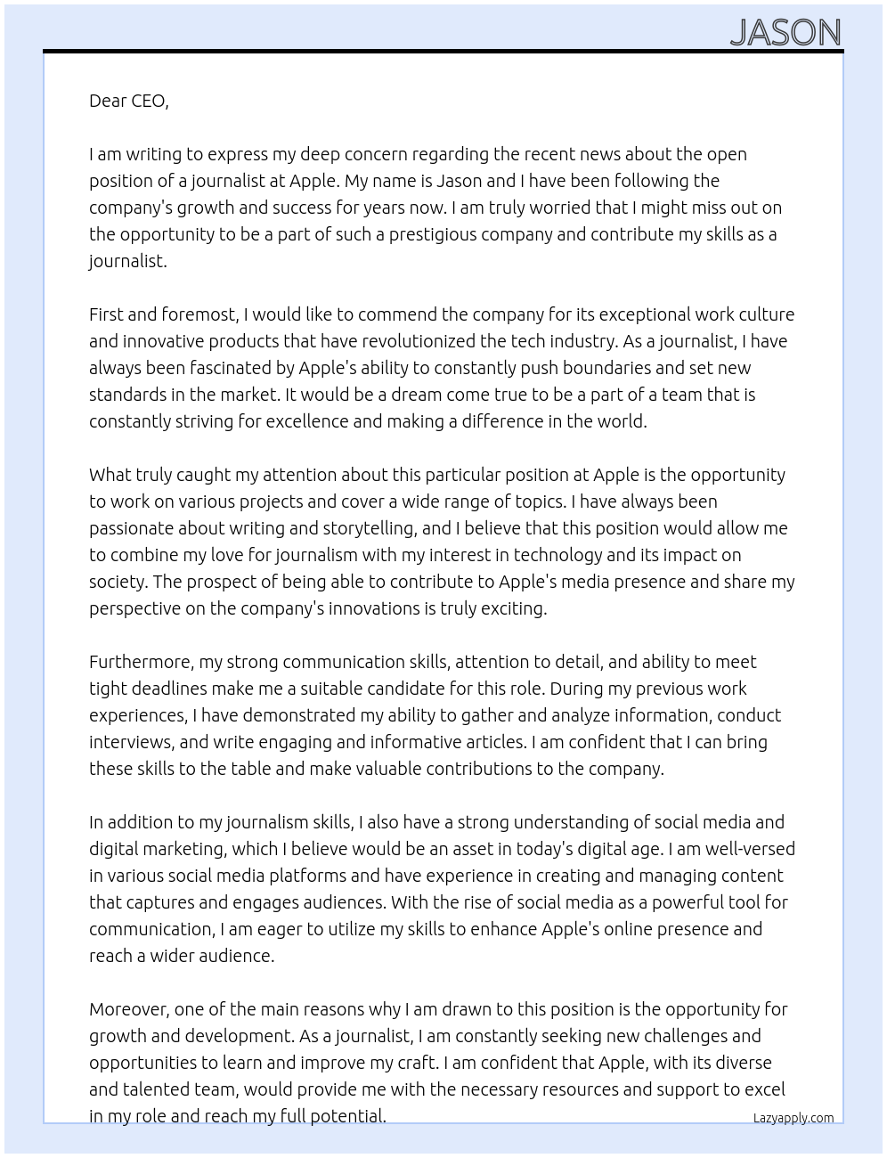 journalist At apple Cover Letter