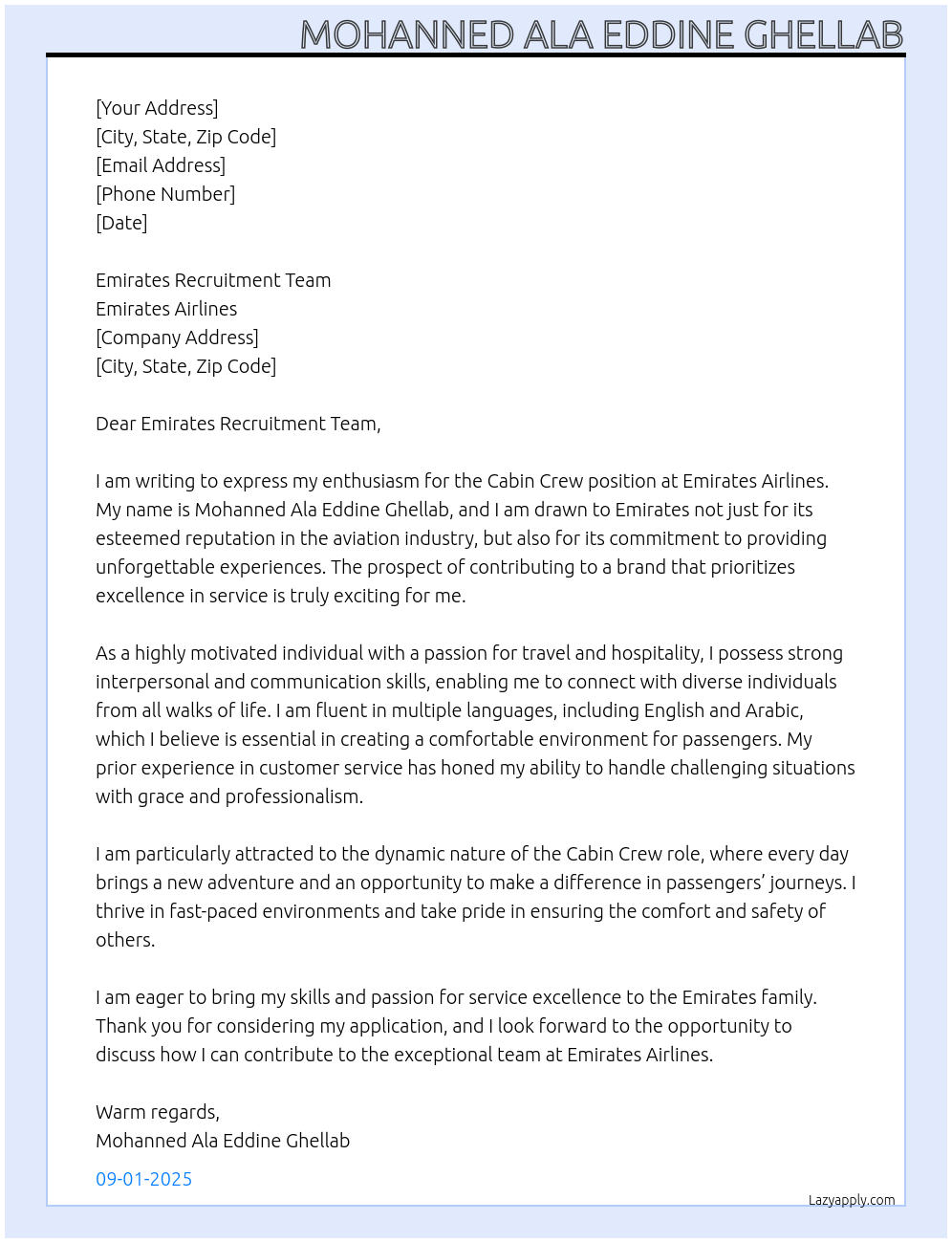 Emirates Cabin Crew At Emirates Airlines Cover Letter