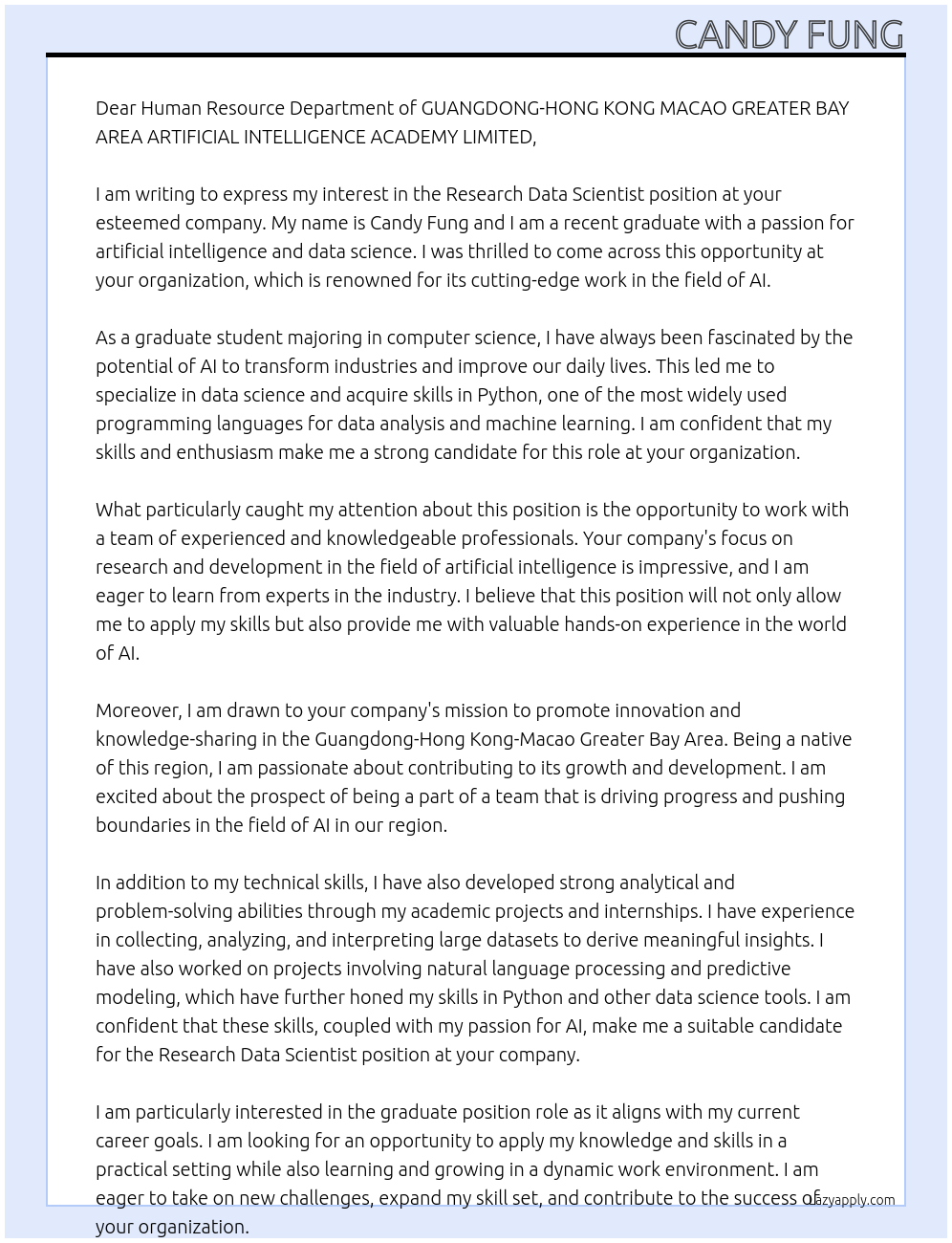 Cover letter for research data scientist - LazyApply