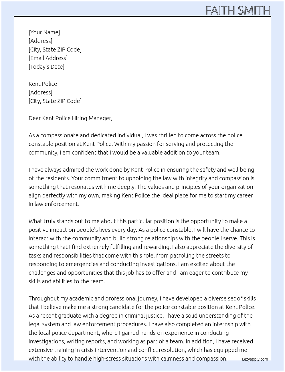 police constable At kent police Cover Letter