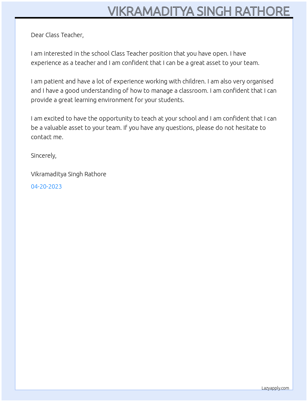 School At Nil Cover Letter