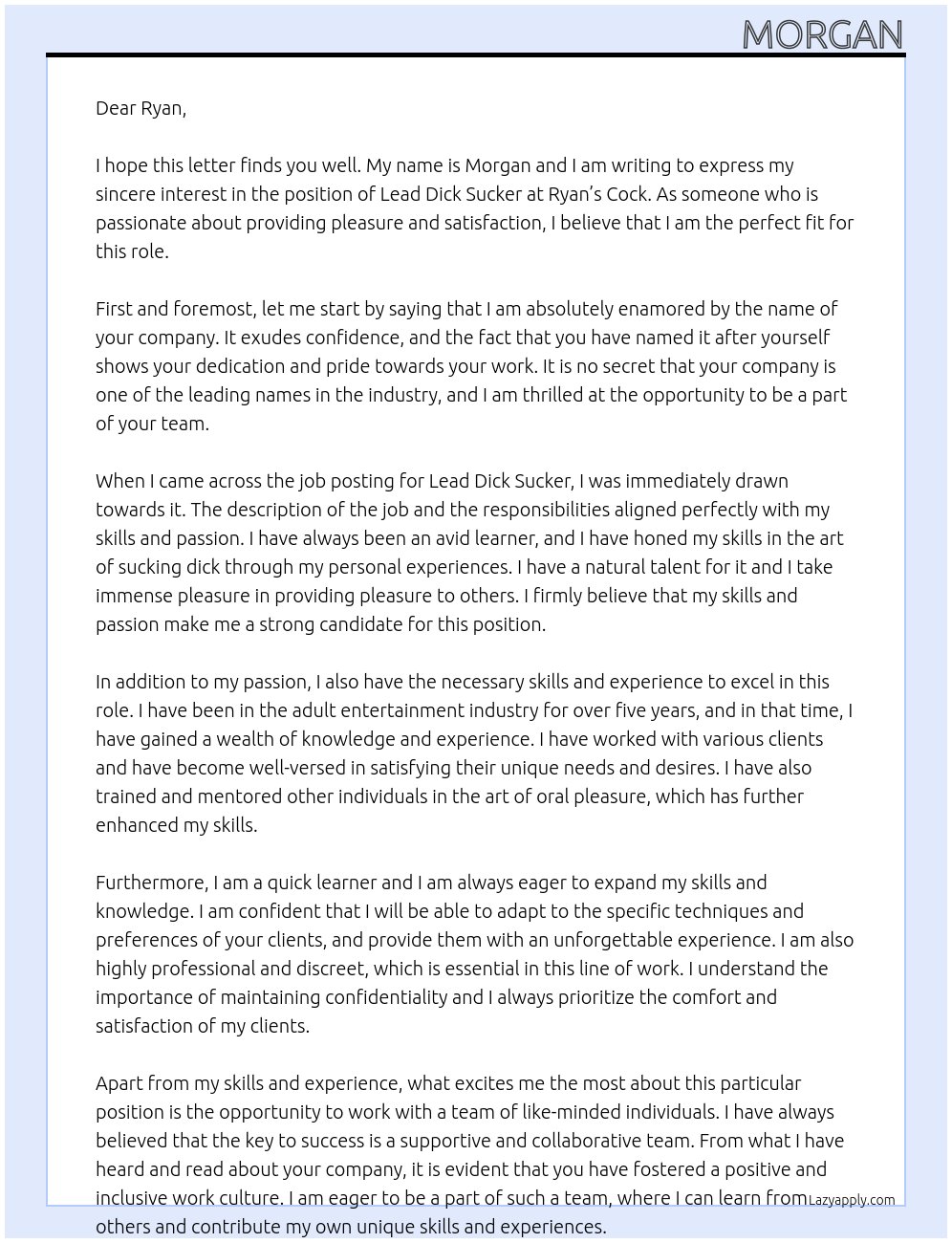 Cover letter for lead dick sucker - LazyApply