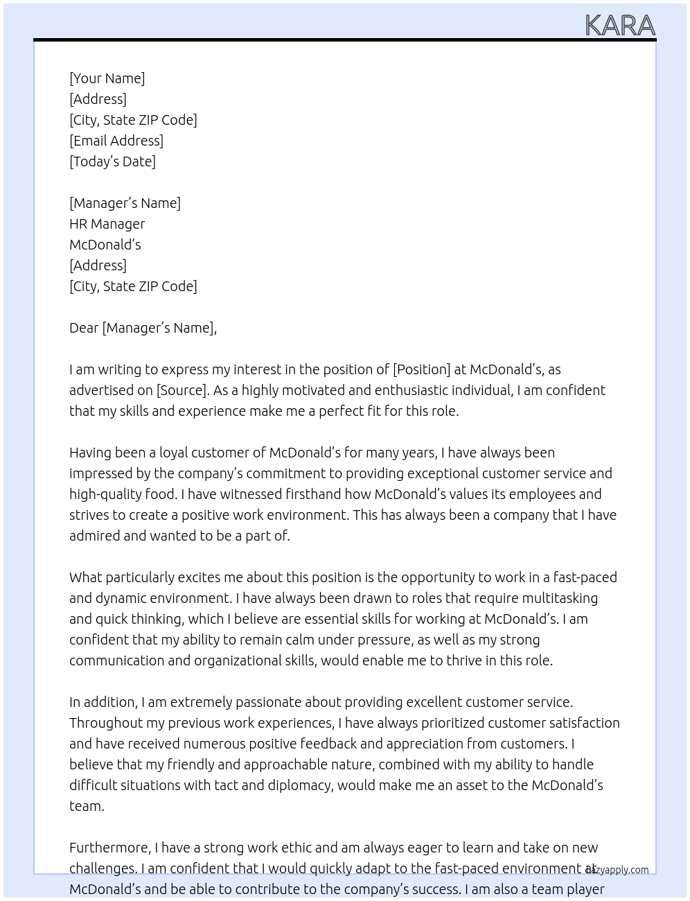 mcdonalds At mcdonalds Cover Letter